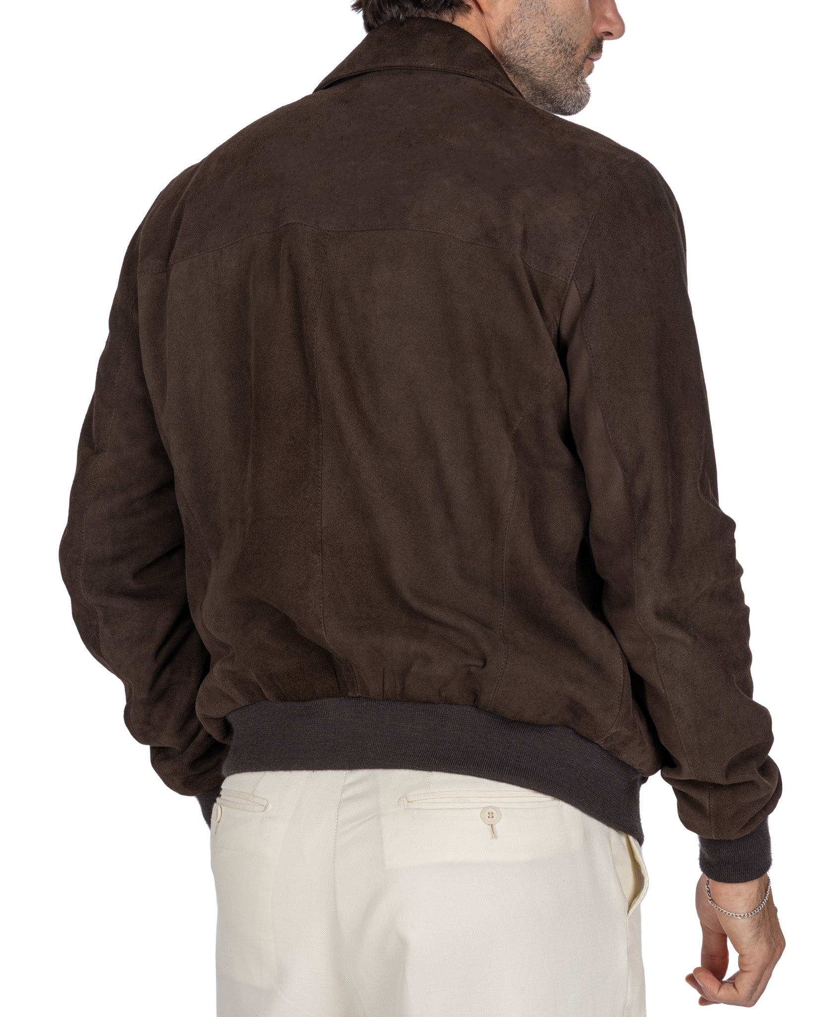 Chaqueta de gamuza marrón con cremallera