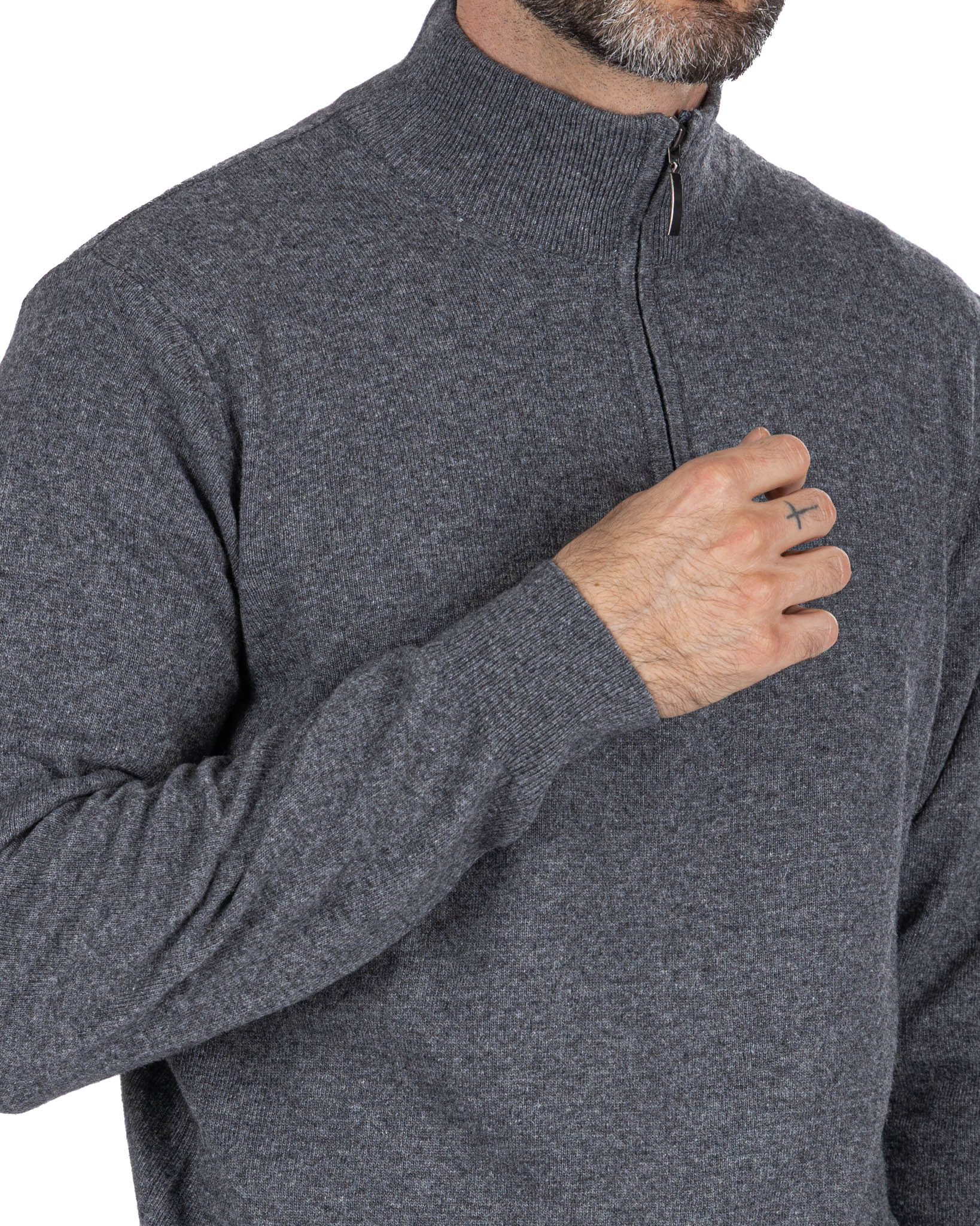Jersey de cuello alto con cremallera Rory de mezcla de cachemir antracita
