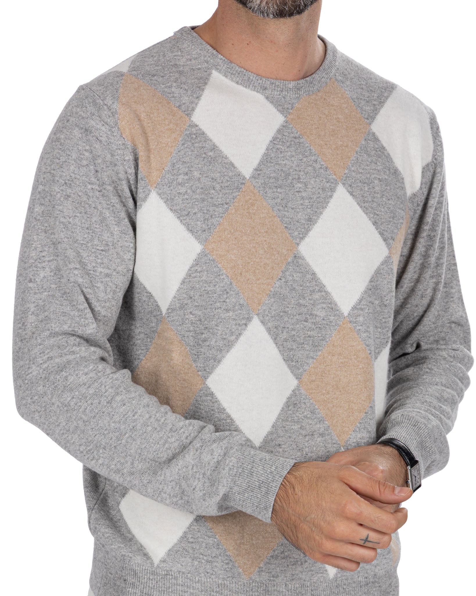 Taal crew neck in grey cashmere blend with diamonds