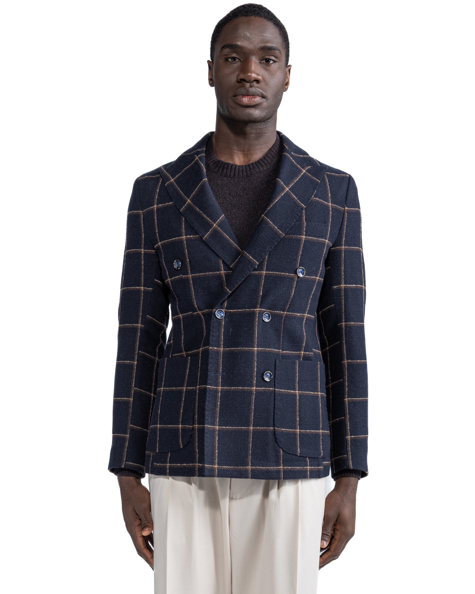 Chaqueta de doble botonadura Fuji a cuadros azul