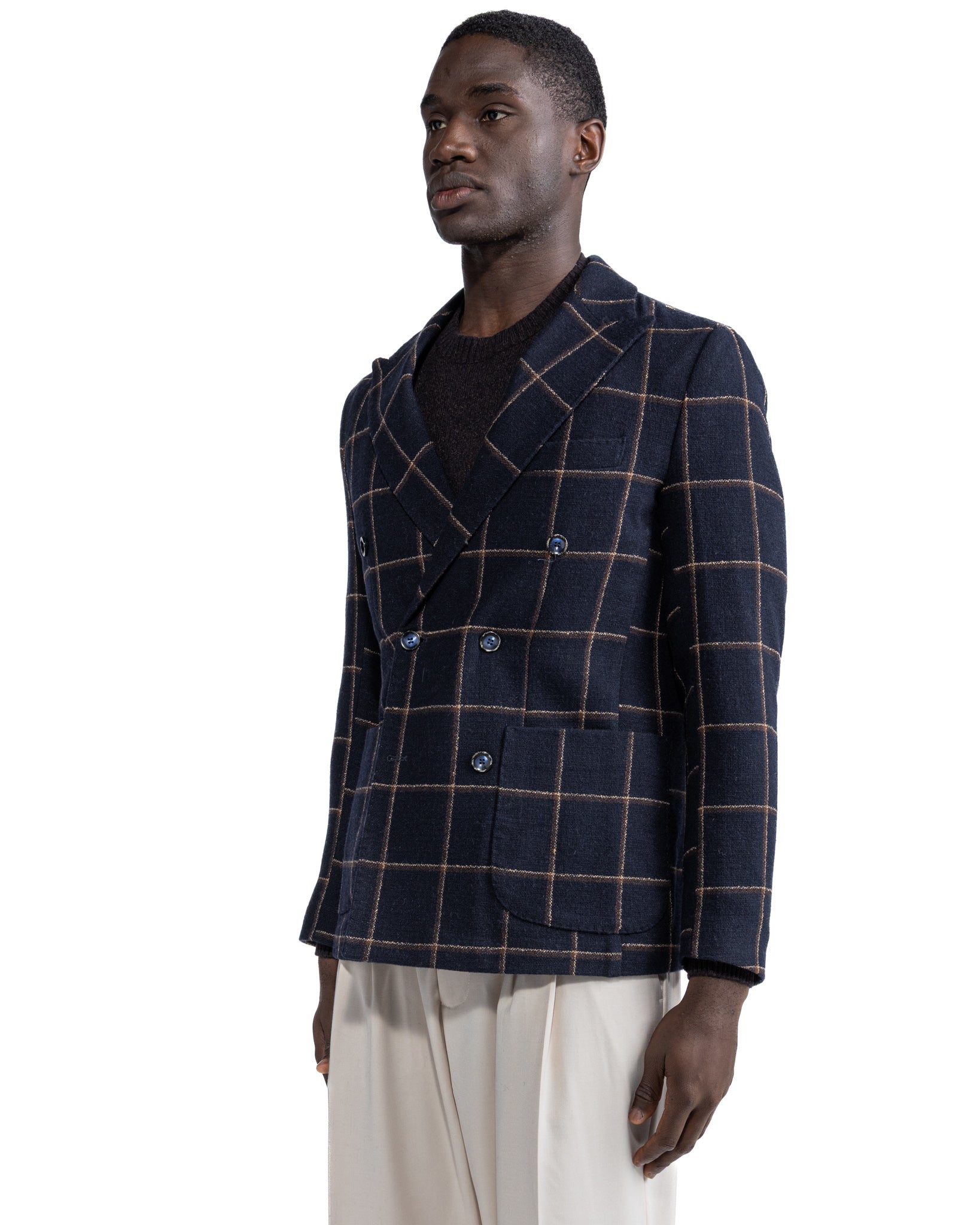 Chaqueta de doble botonadura Fuji a cuadros azul