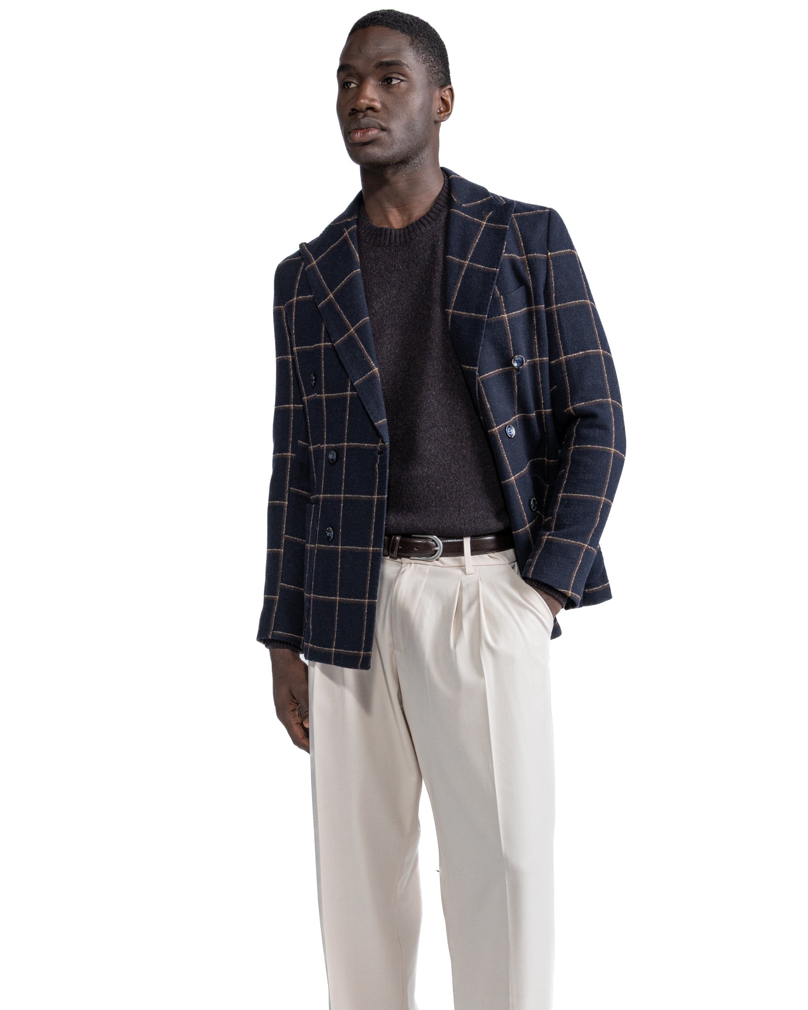 Chaqueta de doble botonadura Fuji a cuadros azul