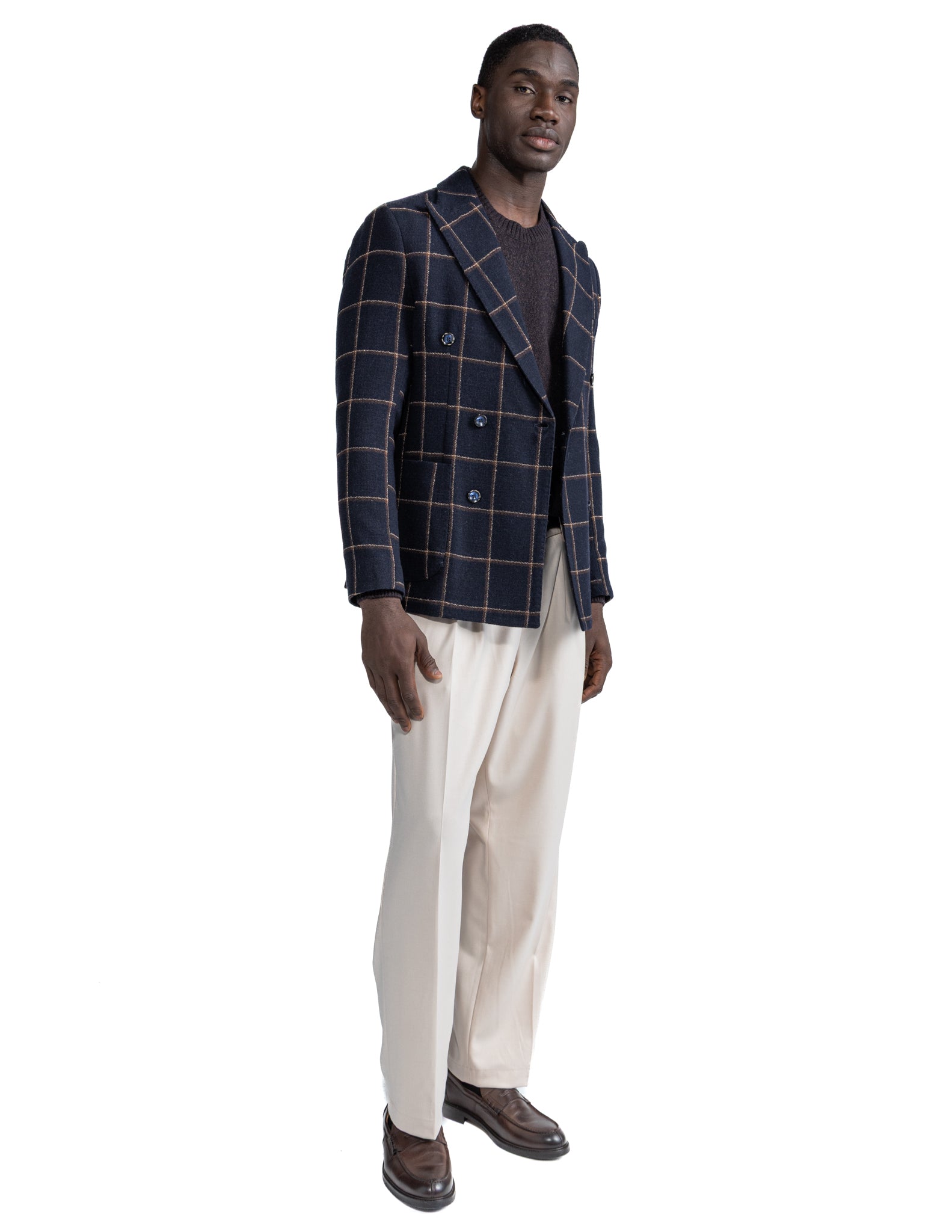 Chaqueta de doble botonadura Fuji a cuadros azul
