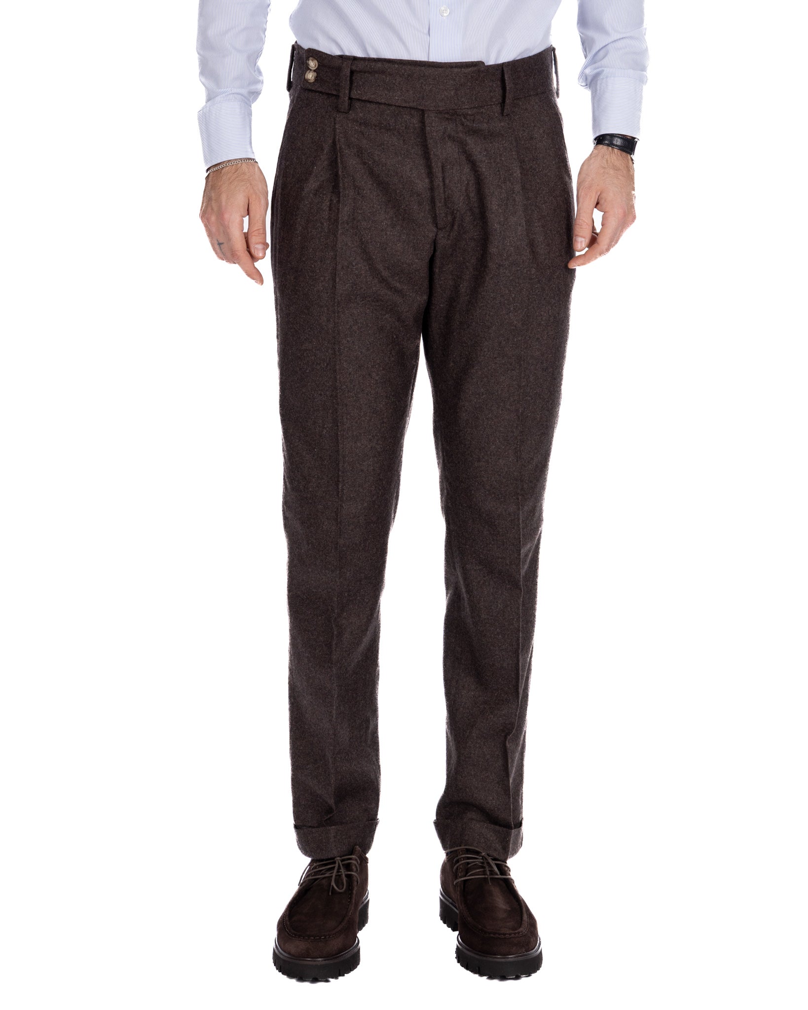 Pantalón Canon de franela marrón oscuro