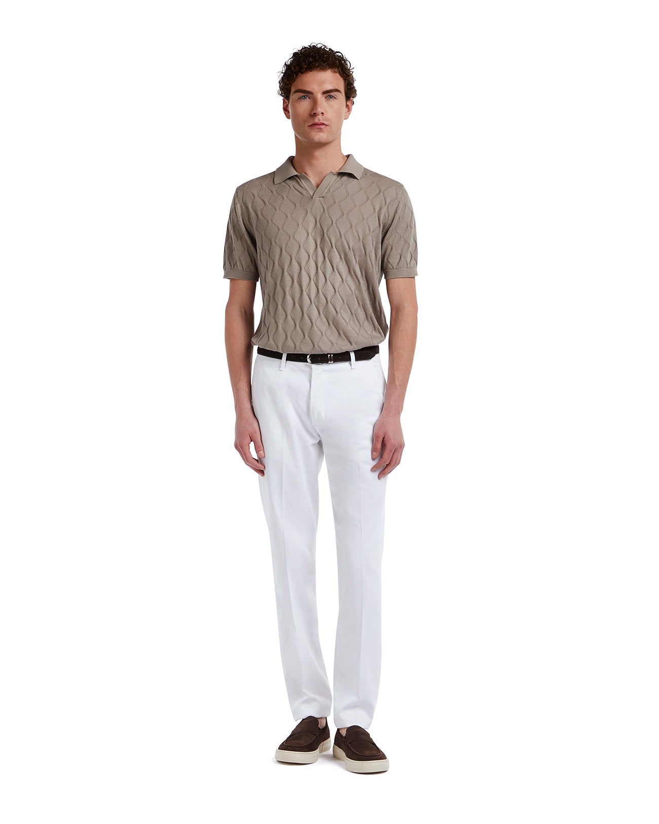 Polo Peter de punto beige con ondas