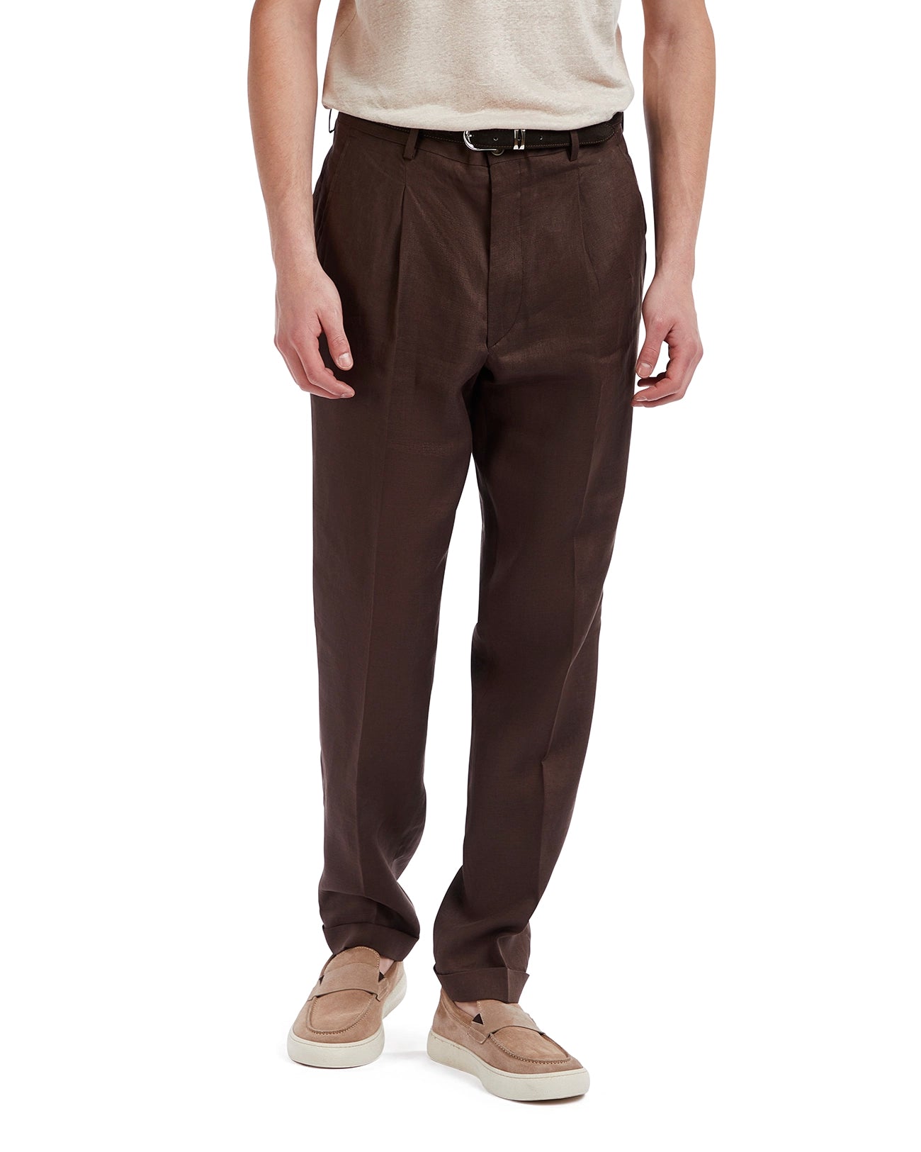 Pantalón Piana de lino puro marrón oscuro