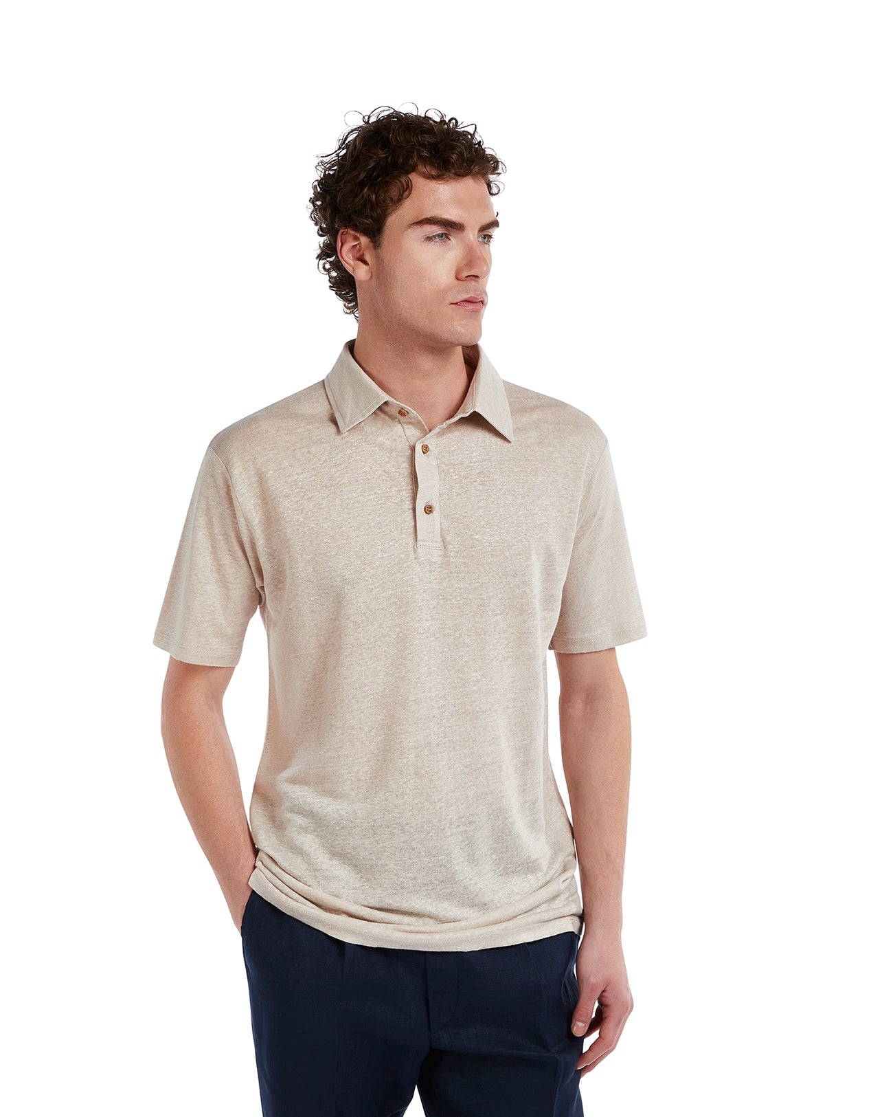 Marcos Polo Shirt in Pure Beige Linen