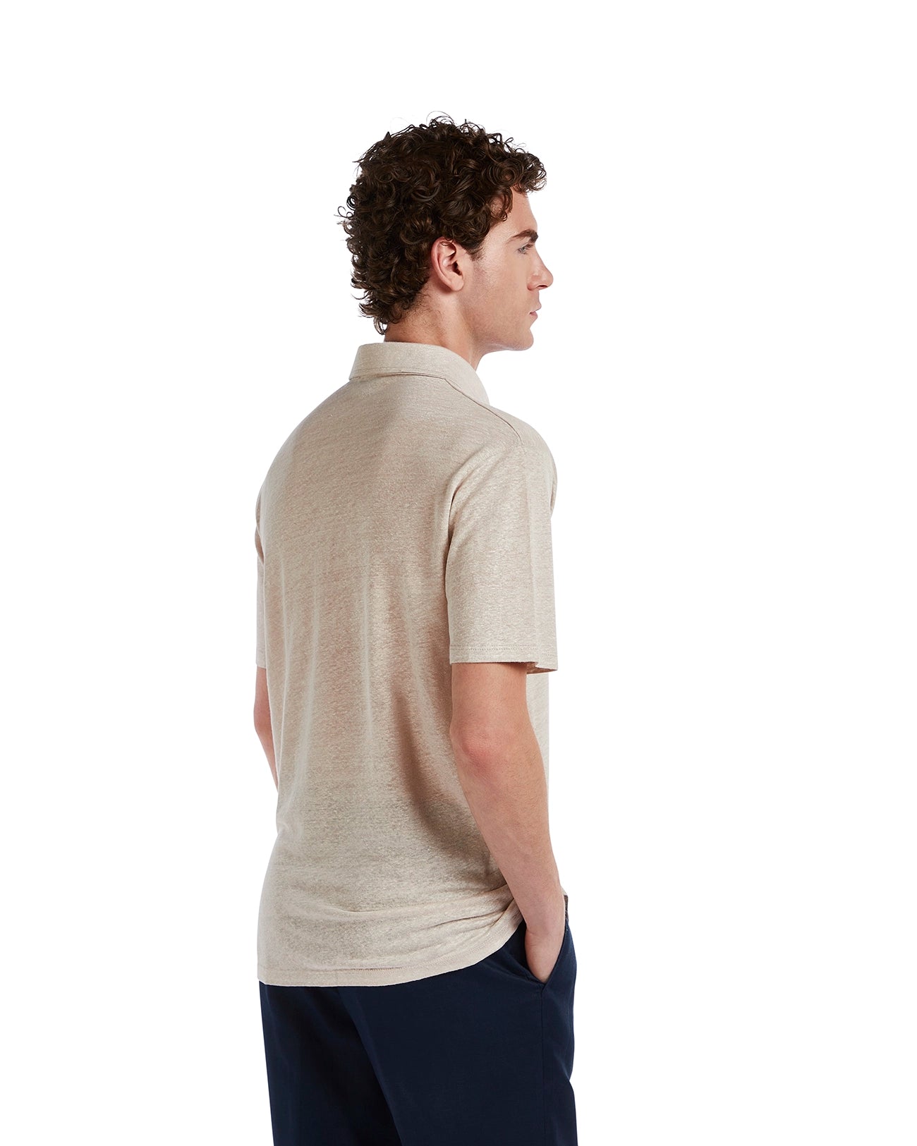 Marcos Polo Shirt in Pure Beige Linen