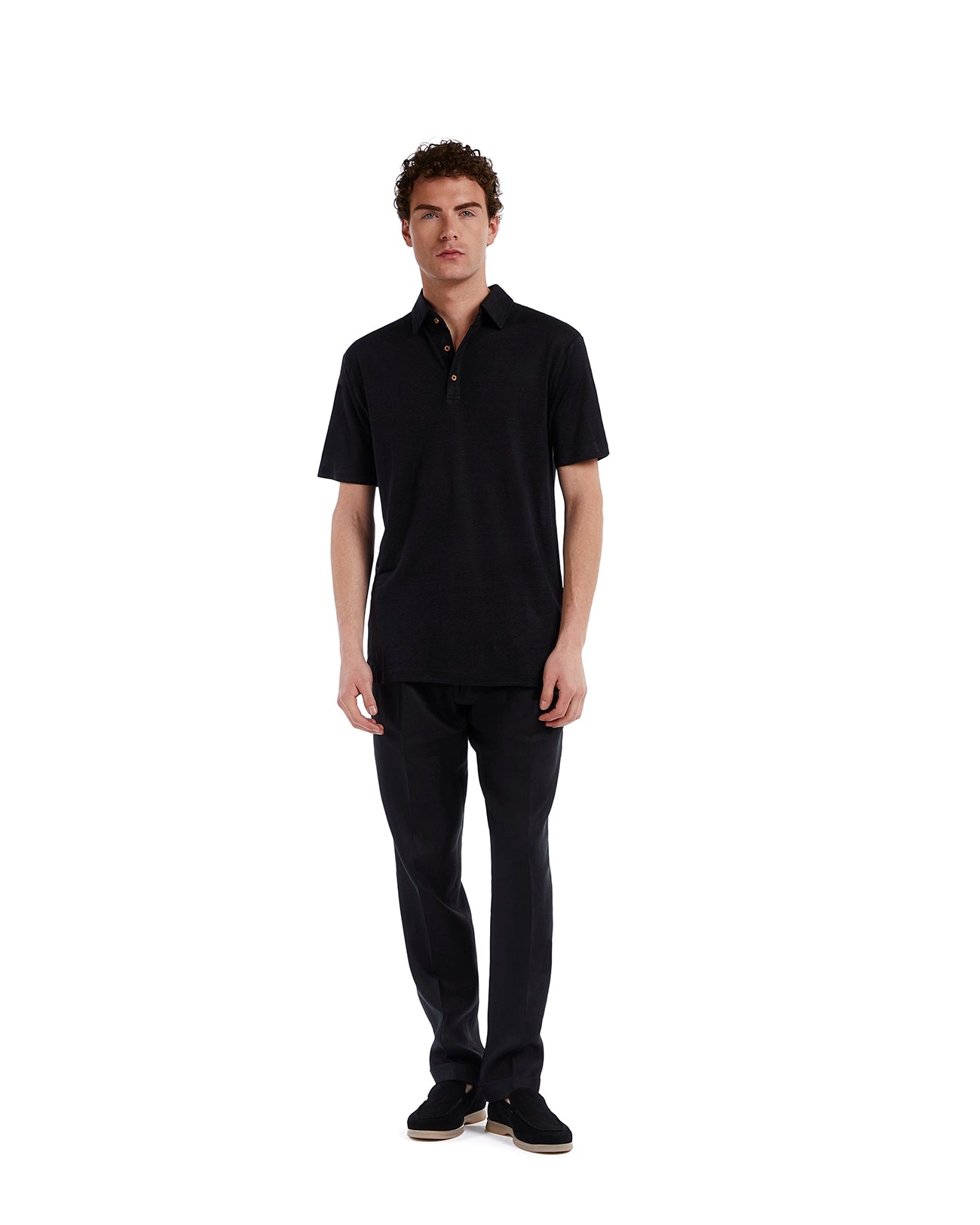Marcos polo shirt in pure black linen