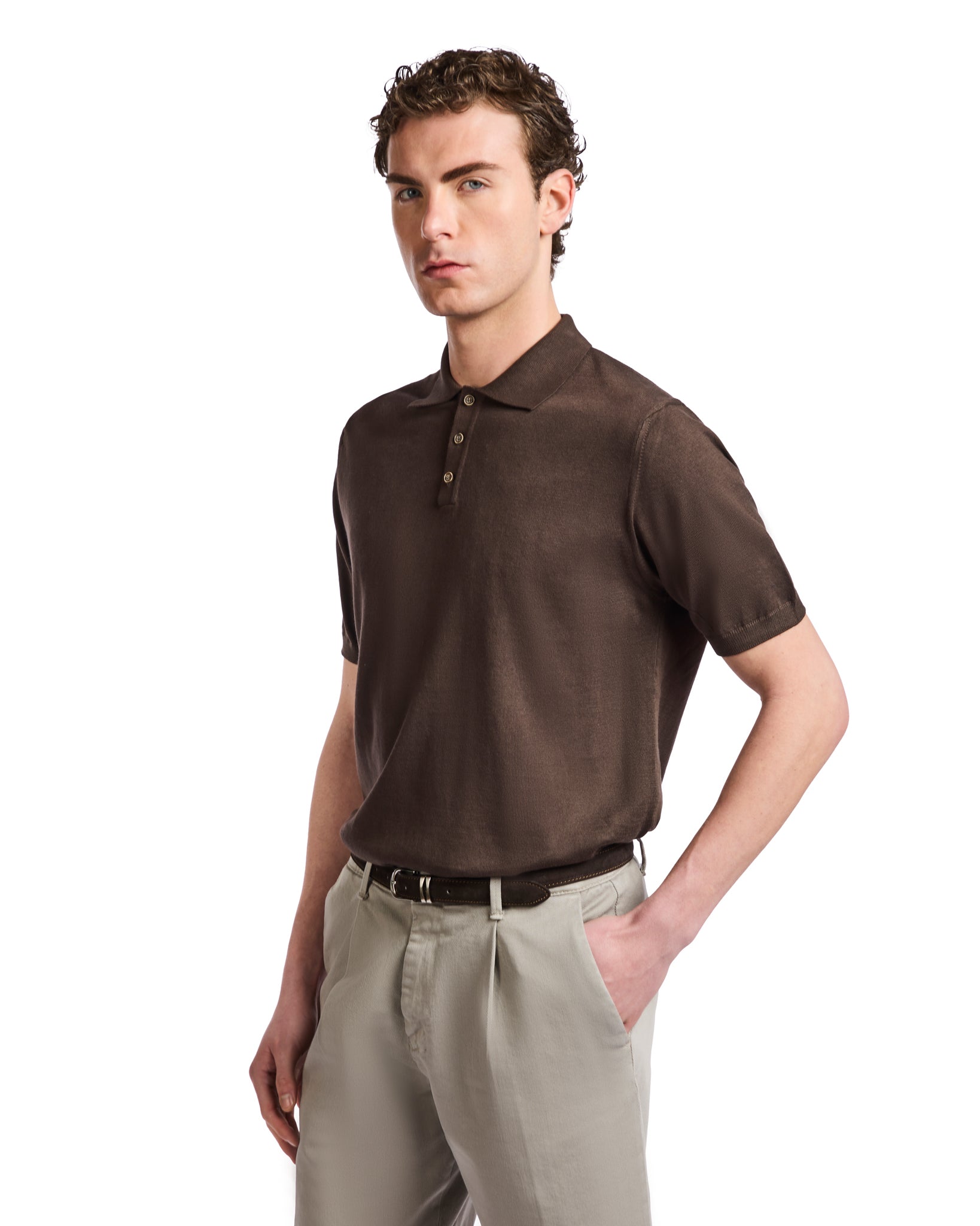 Roger polo shirt in dark brown knit