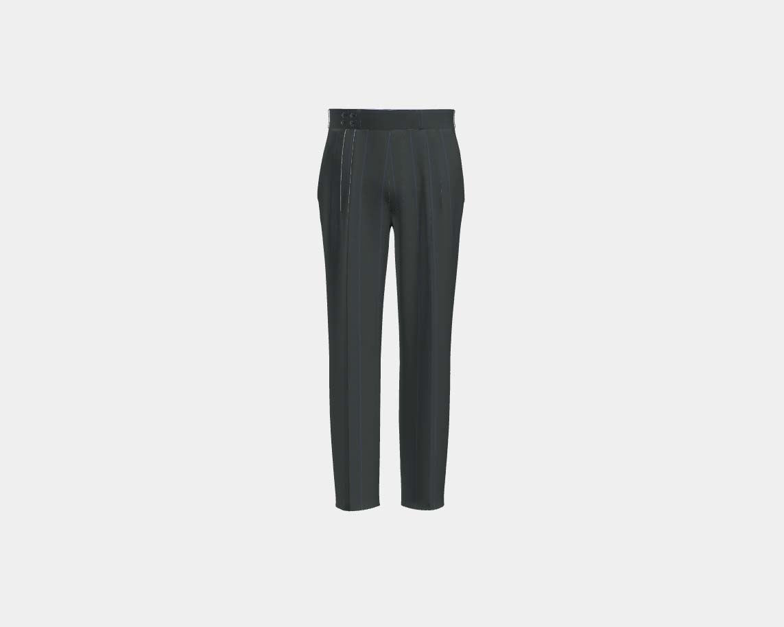 Green pinstriped 130s wool tailored trousers with band Caccioppoli