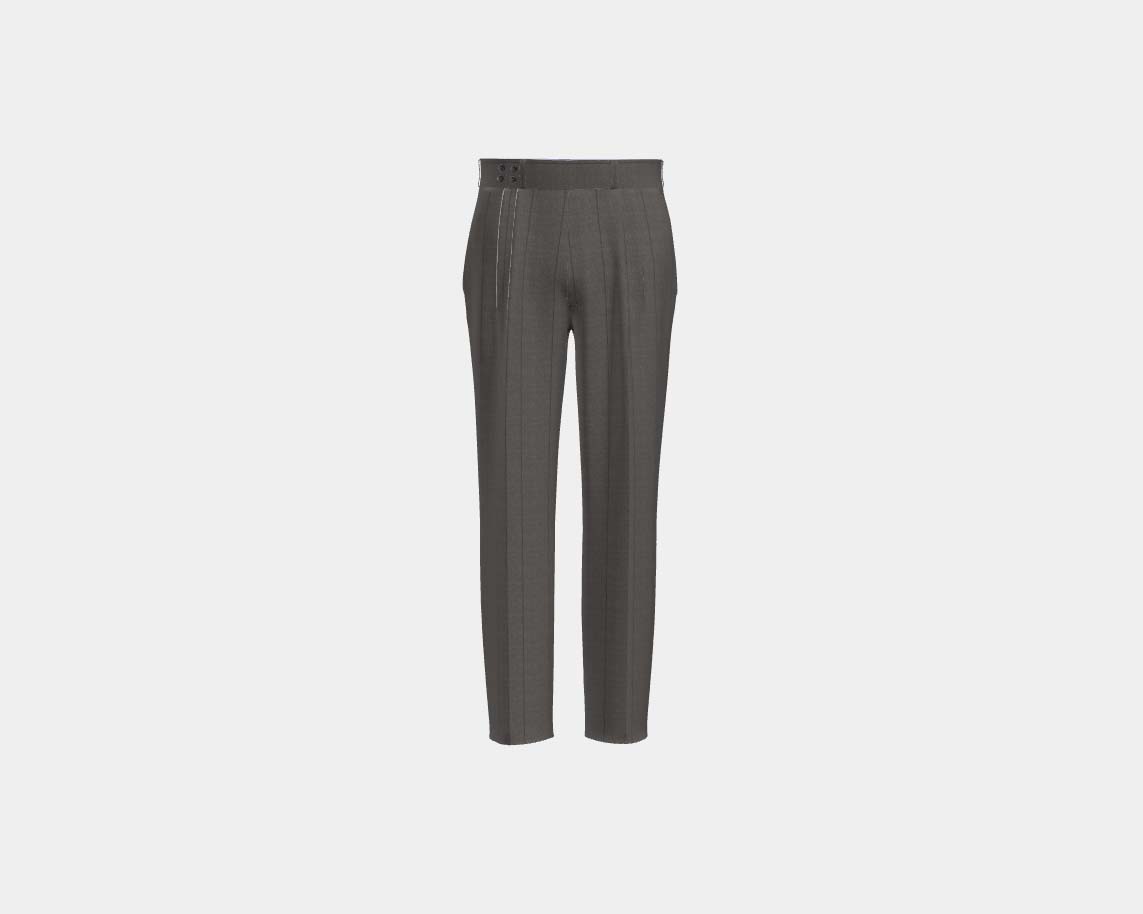 Brown pinstriped 130s wool tailored trousers with band Caccioppoli