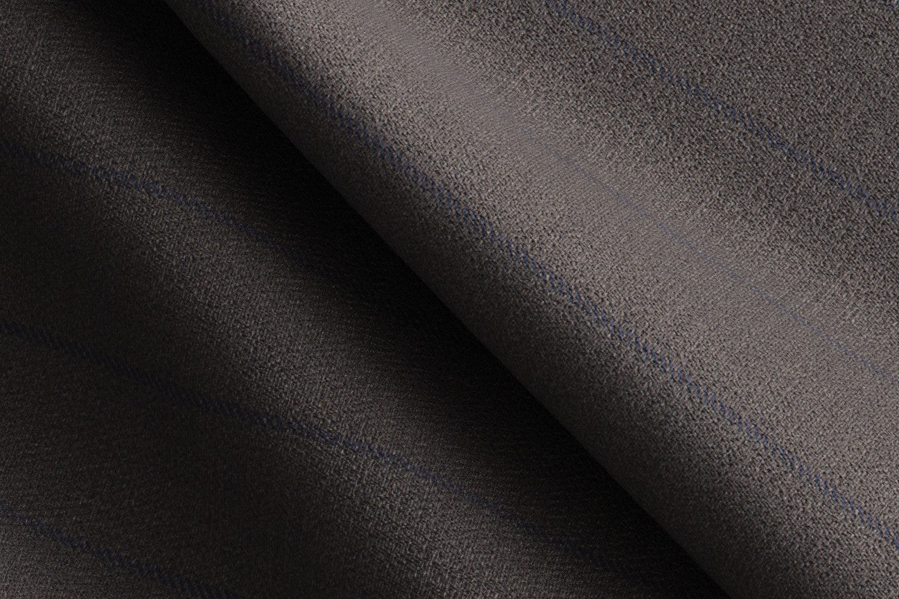 Brown pinstriped 130s wool tailored trousers with band Caccioppoli