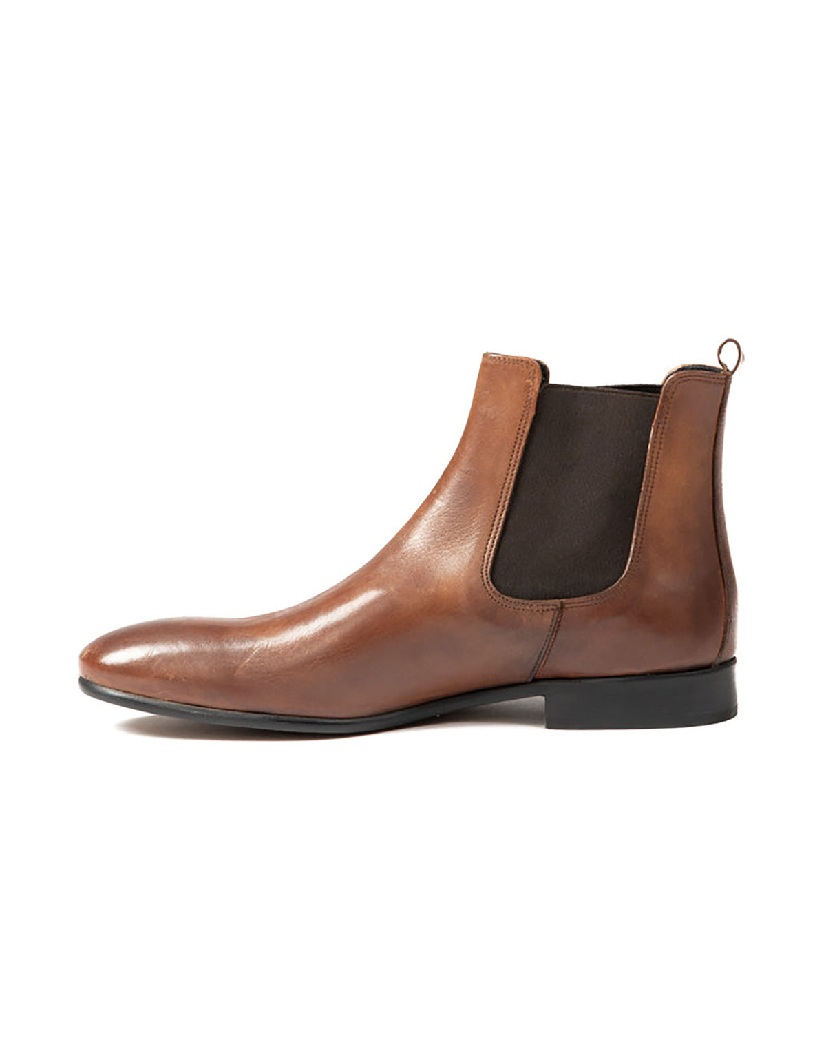 Brown leather Chelsea boots with elastic side panels and a sleek, modern design. Perfect for stylish casual wear.