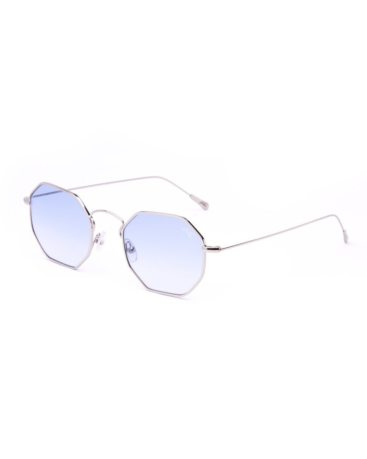 Blue gradient octagonal sunglasses with silver metal frame, perfect for trendy summer looks.