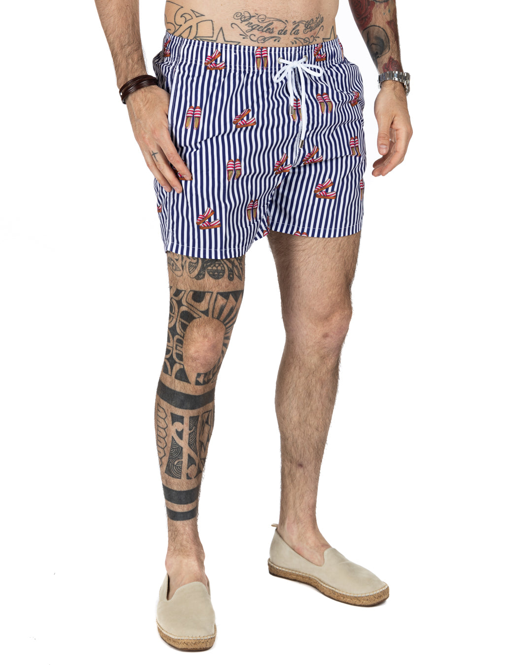 Swimsuit - Blue striped espadrilles pattern