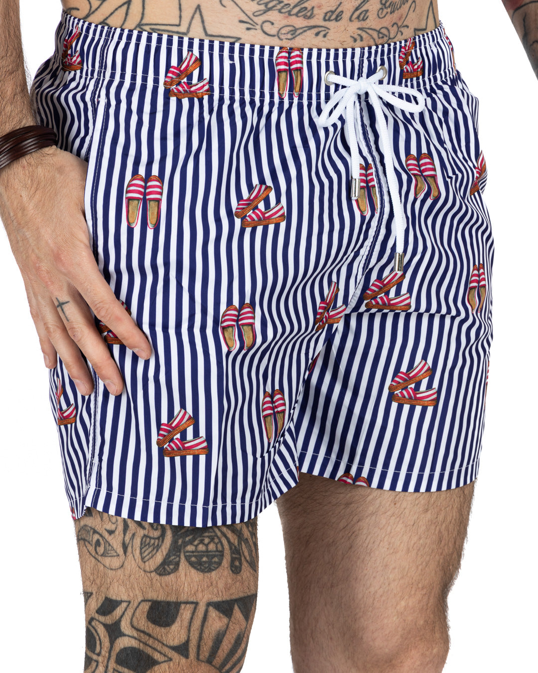 Swimsuit - Blue striped espadrilles pattern