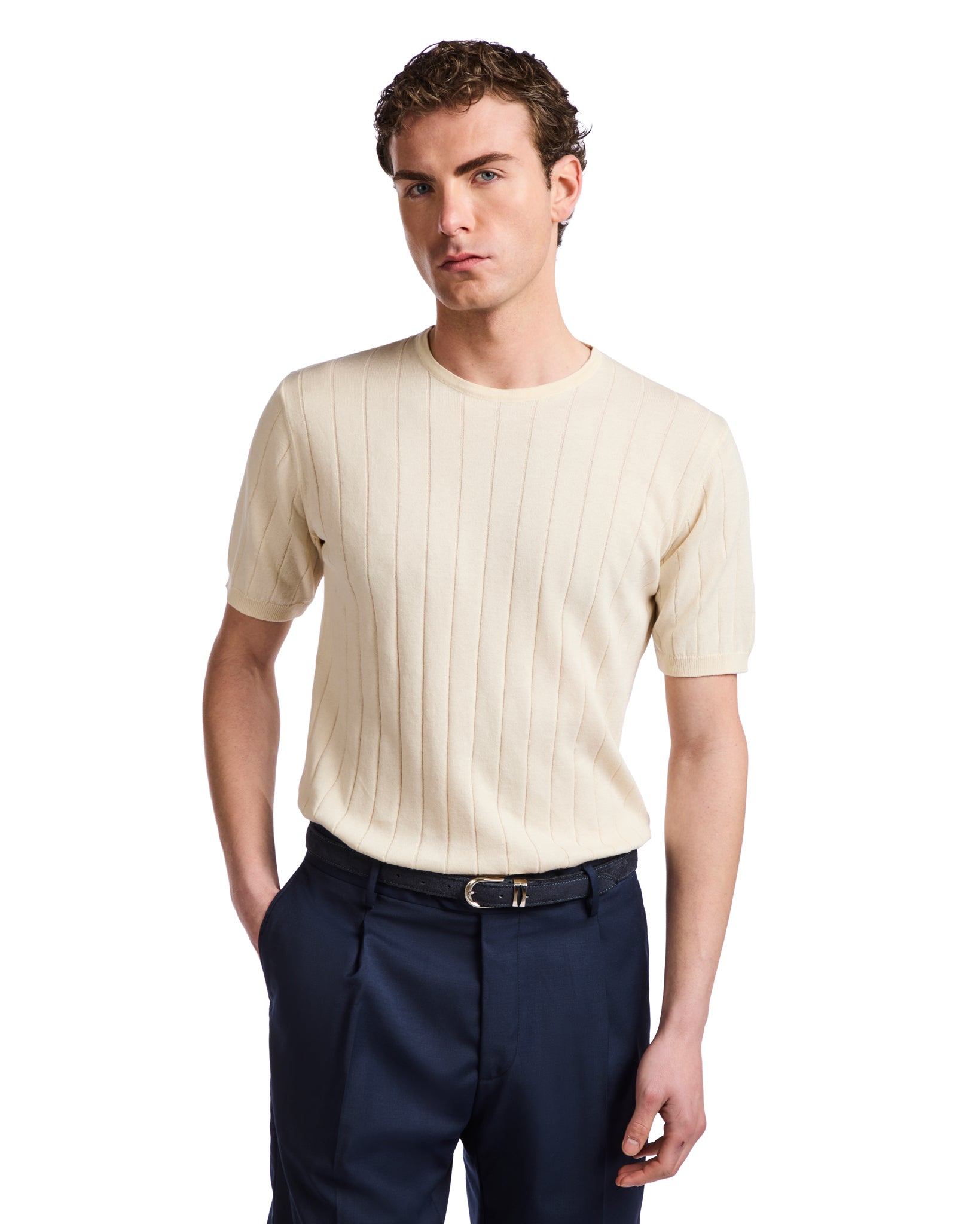 Camiseta Adriano de canalé en punto color crema
