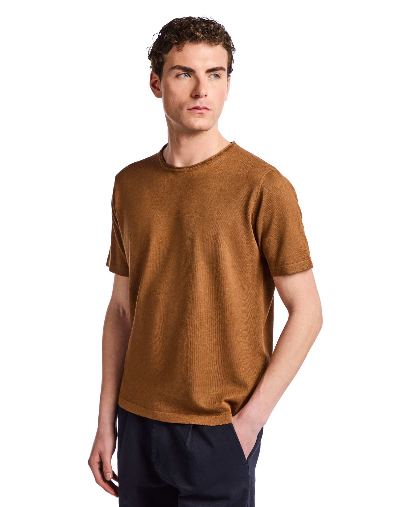 Camiseta Azur de lino y algodón marrón