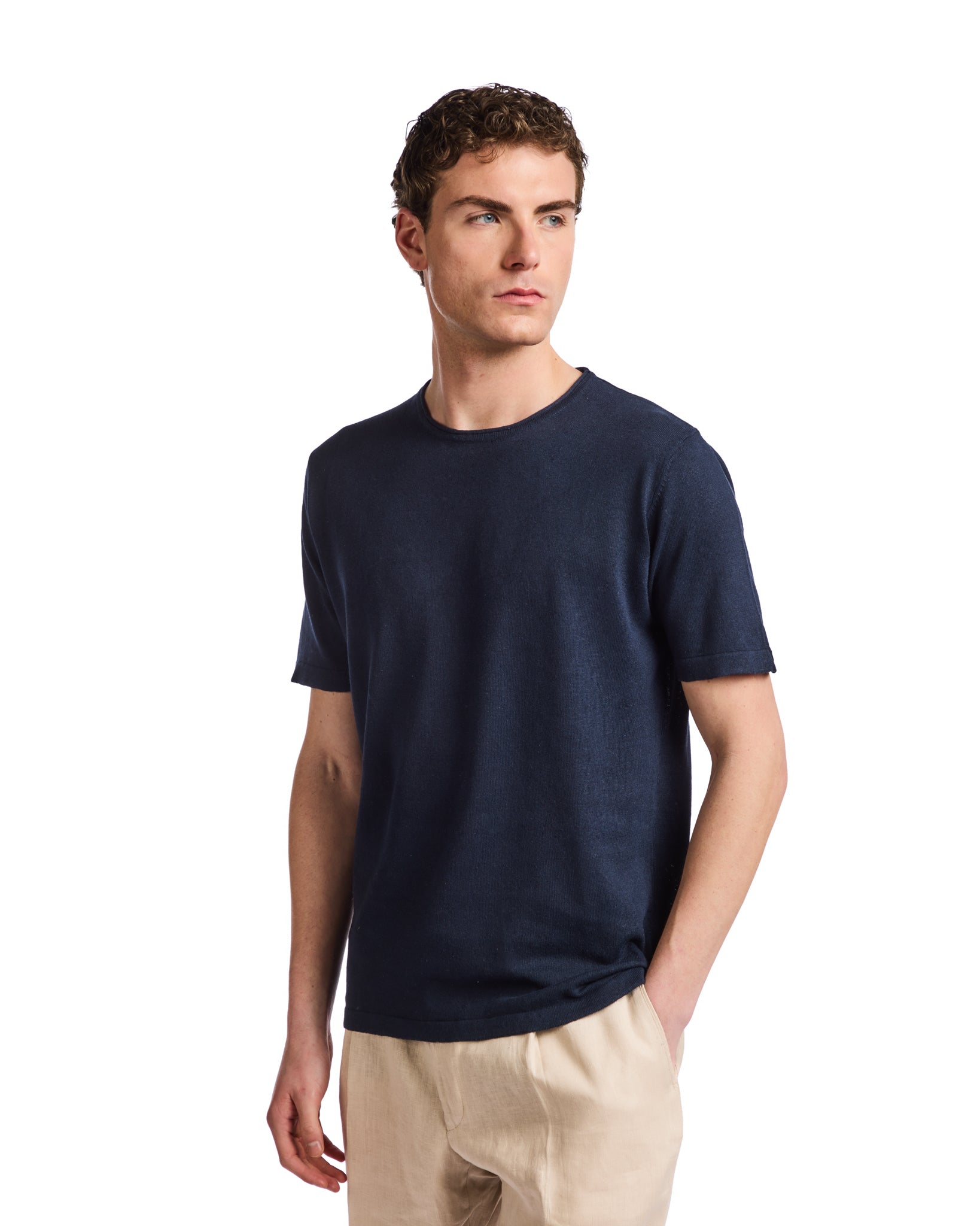 Camiseta Azur de lino y algodón azul