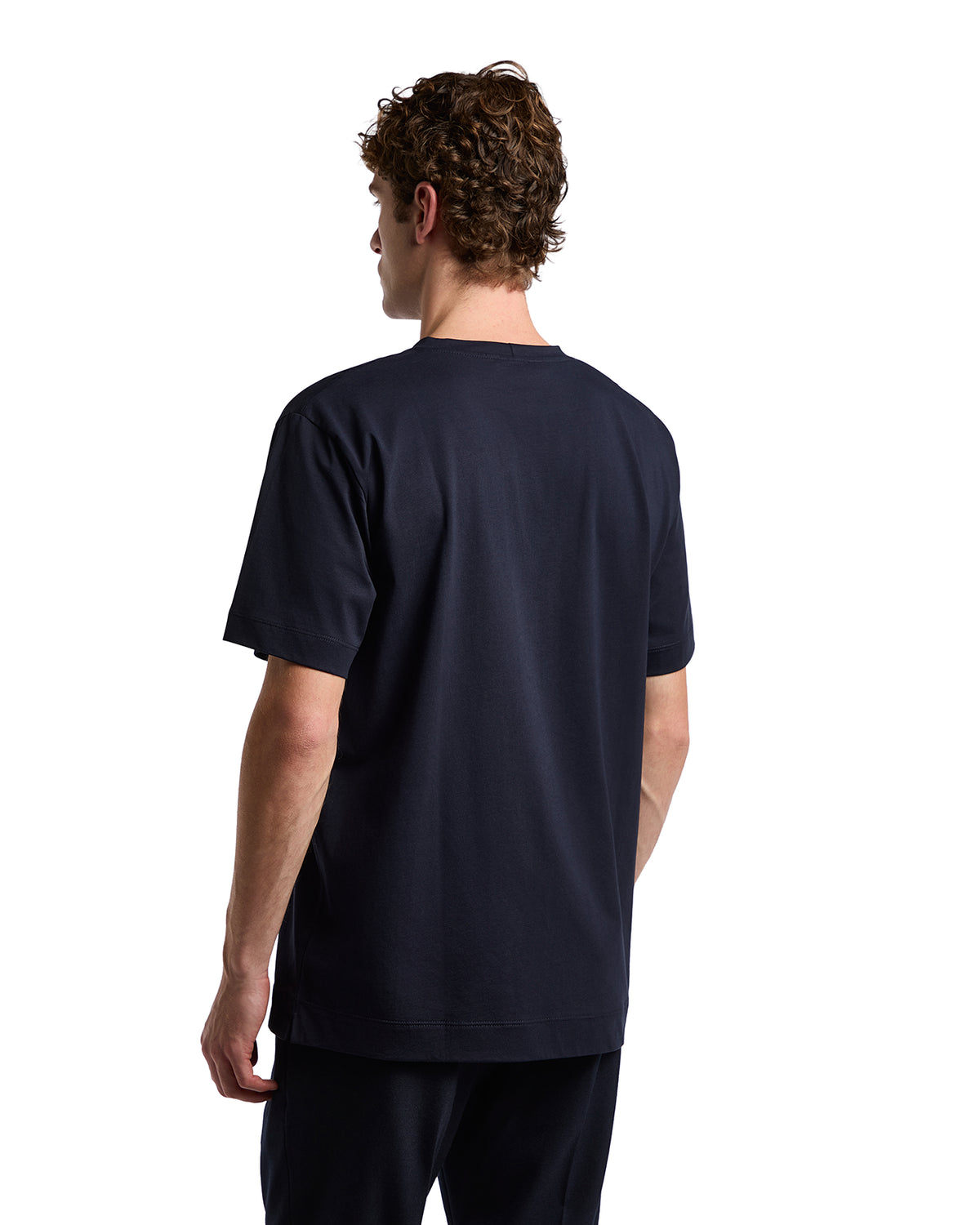 Men's navy cotton short-sleeve t-shirt, casual style, perfect for everyday wear.
