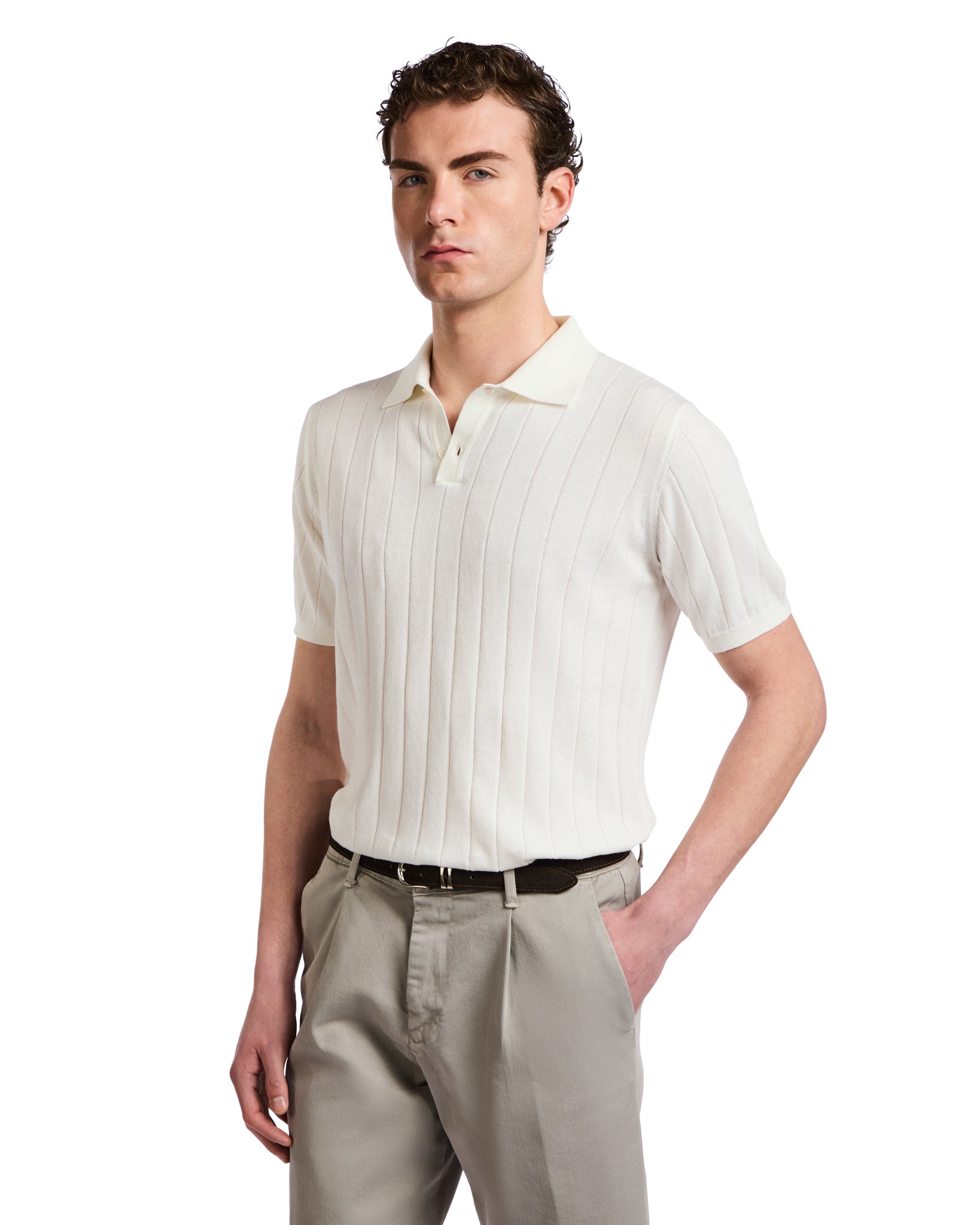 Polo Cameron en canalé blanco