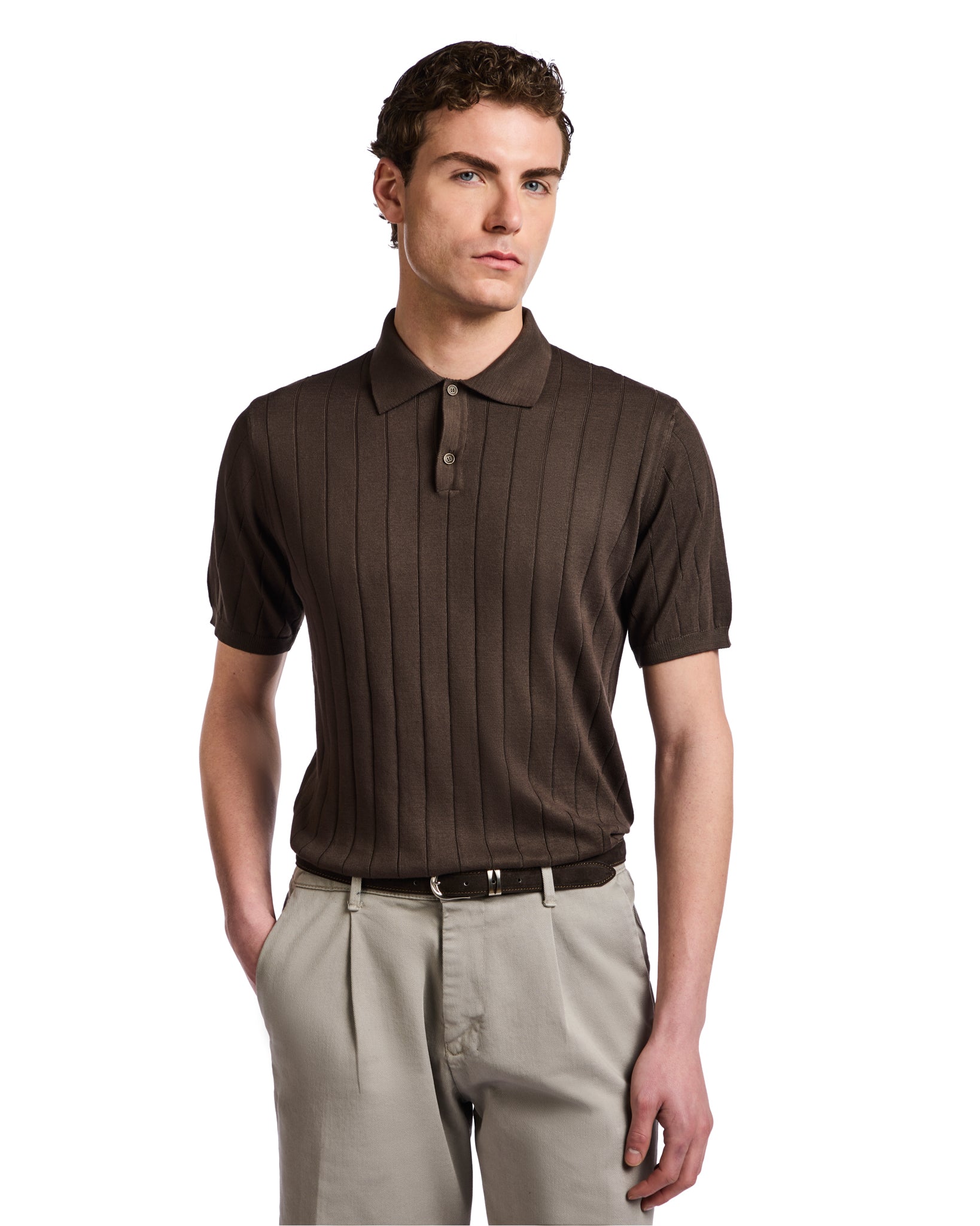Polo Cameron de canalé marrón oscuro