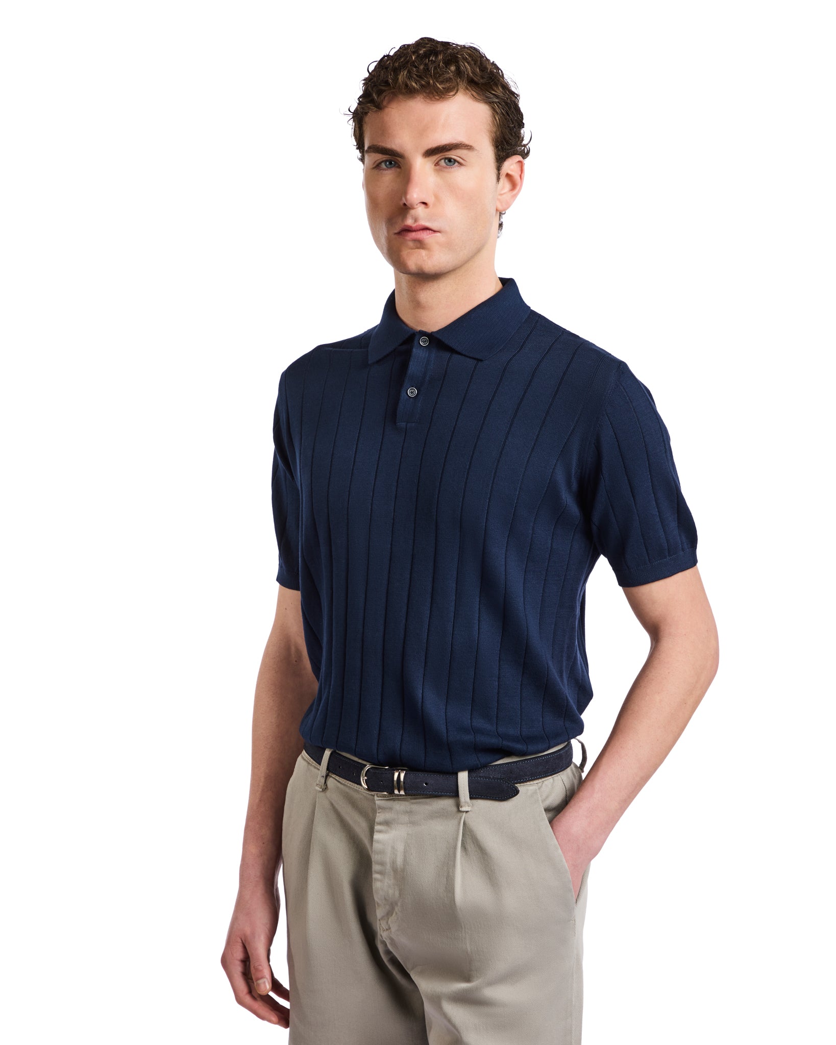 Polo Cameron de punto acanalado azul
