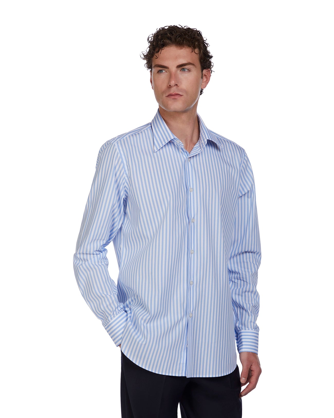 Camicia Vey a righe azzurre in cotone