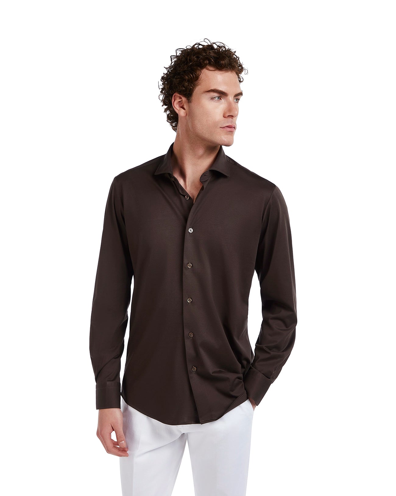 Camisa Miyagi de algodón marrón oscuro