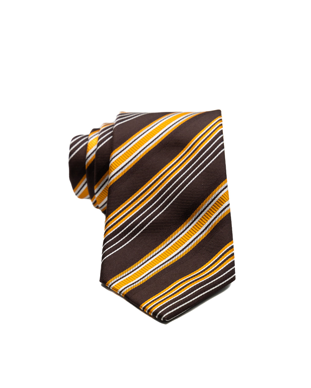 Corbata - de seda marrón con rayas naranjas