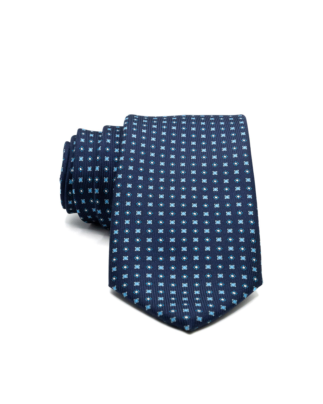 Corbata - de sarga de seda azul marino con estampado azul claro
