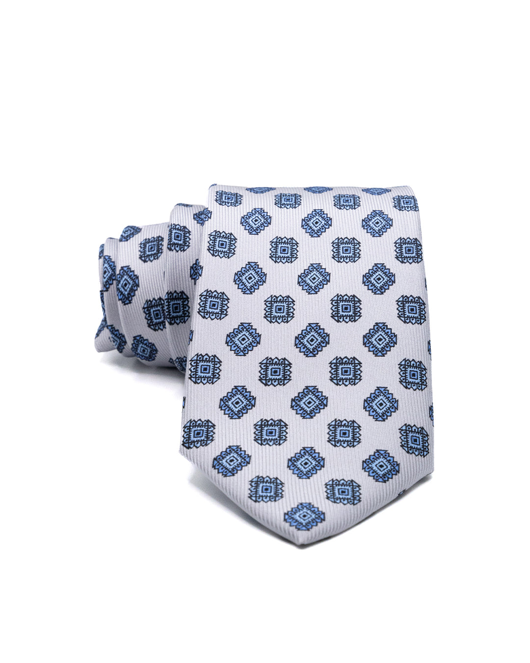 Corbata - de seda de sarga gris claro con estampado de cuadros