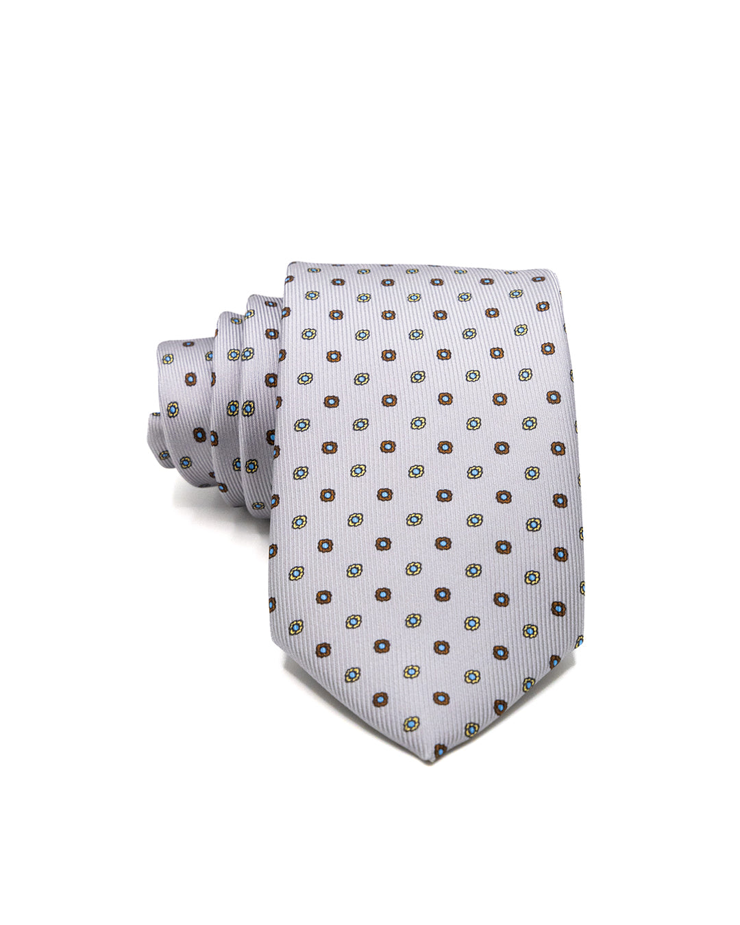 Corbata - de seda twill gris claro con estampado de flores naranjas