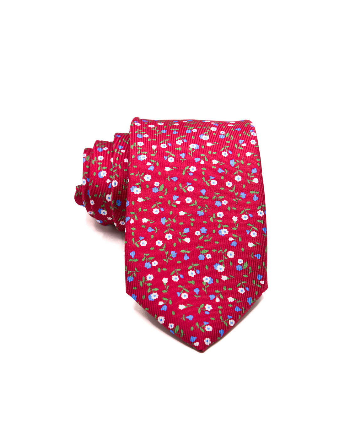 Corbata - de seda twill roja con estampado floral