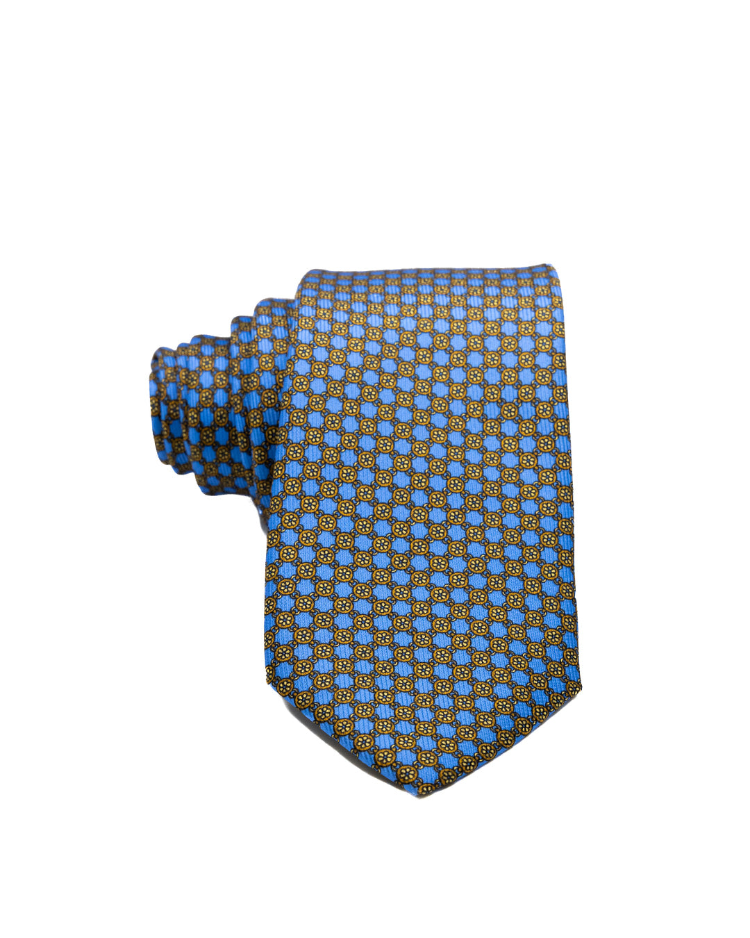 Corbata - de sarga de seda color azul azafata con estampado de monedas