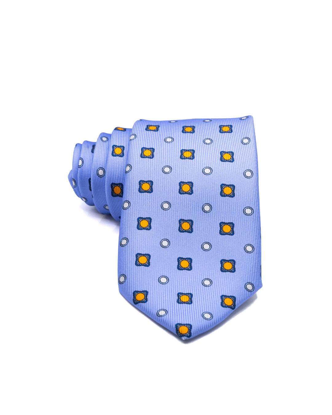 Corbata - de sarga de seda azul claro con estampado naranja