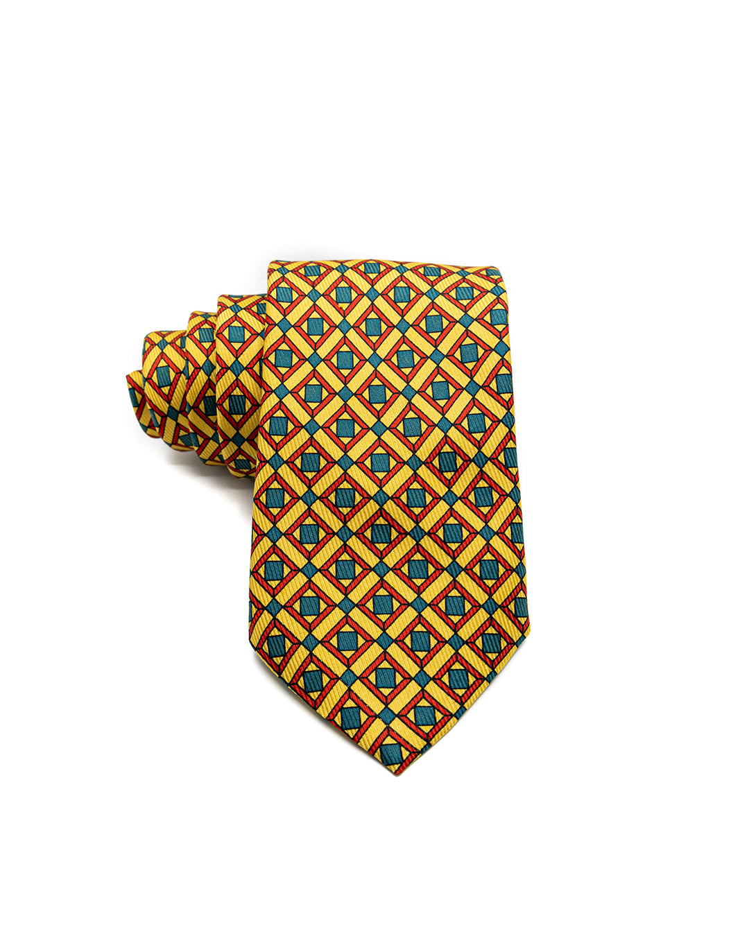 Corbata de seda amarilla con estampado vintage