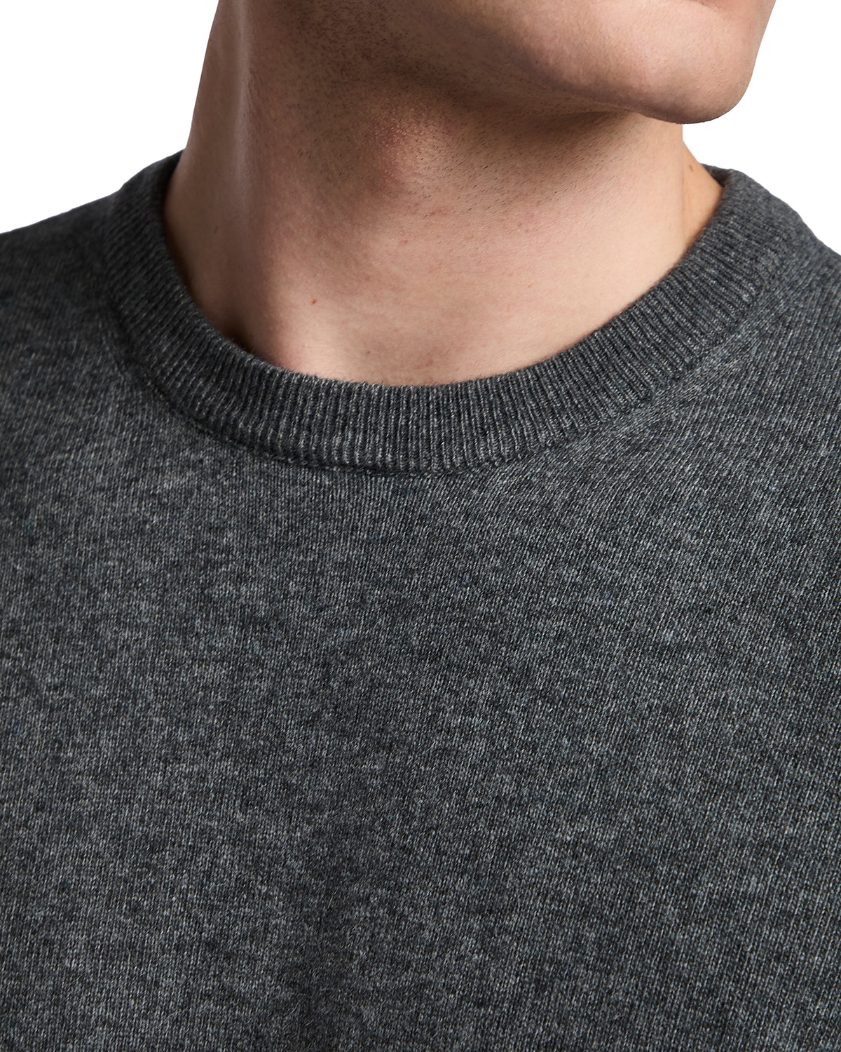 Men's dark gray knit sweater, featuring a classic crew neck design and soft, cozy fabric. Perfect for casualwear.
