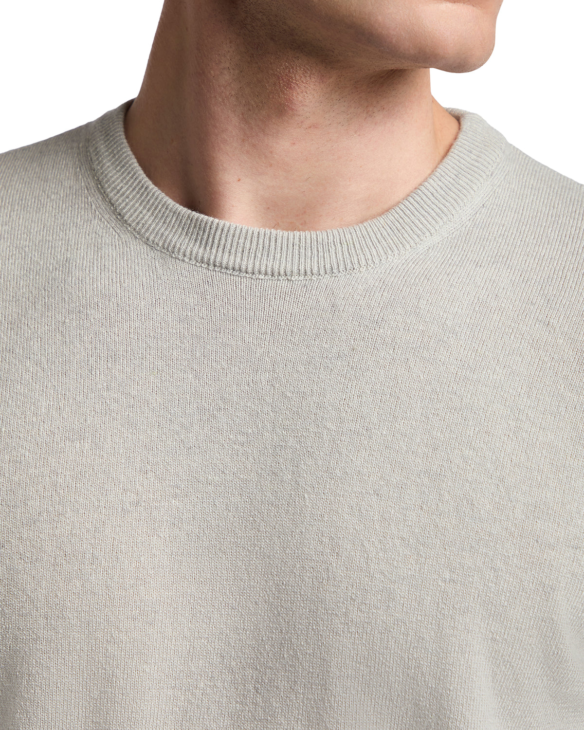 Light grey cotton crewneck sweater for men, featuring a soft texture and classic fit. Perfect for casual wear.