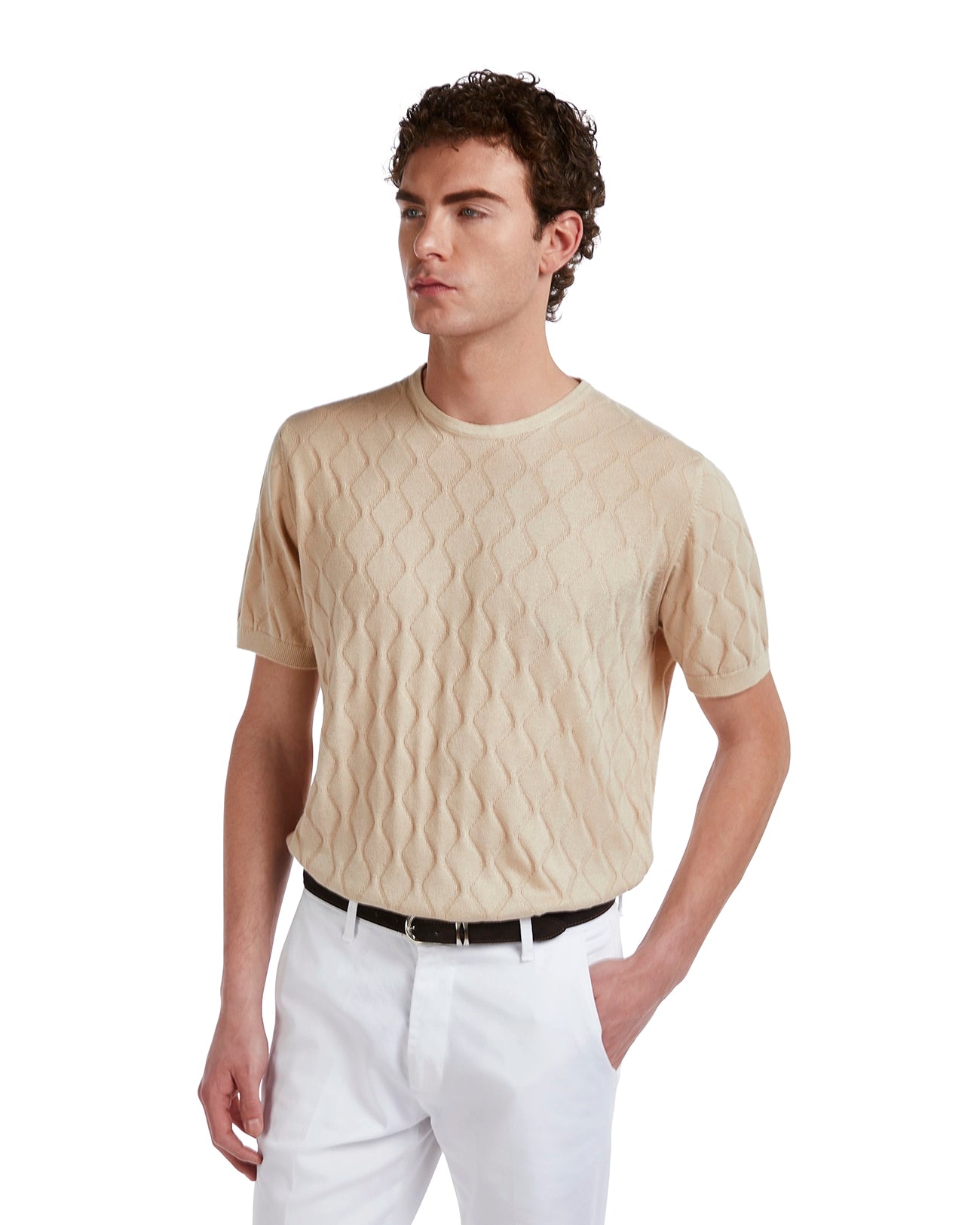 T-shirt Bjorn a onde in maglia sabbia