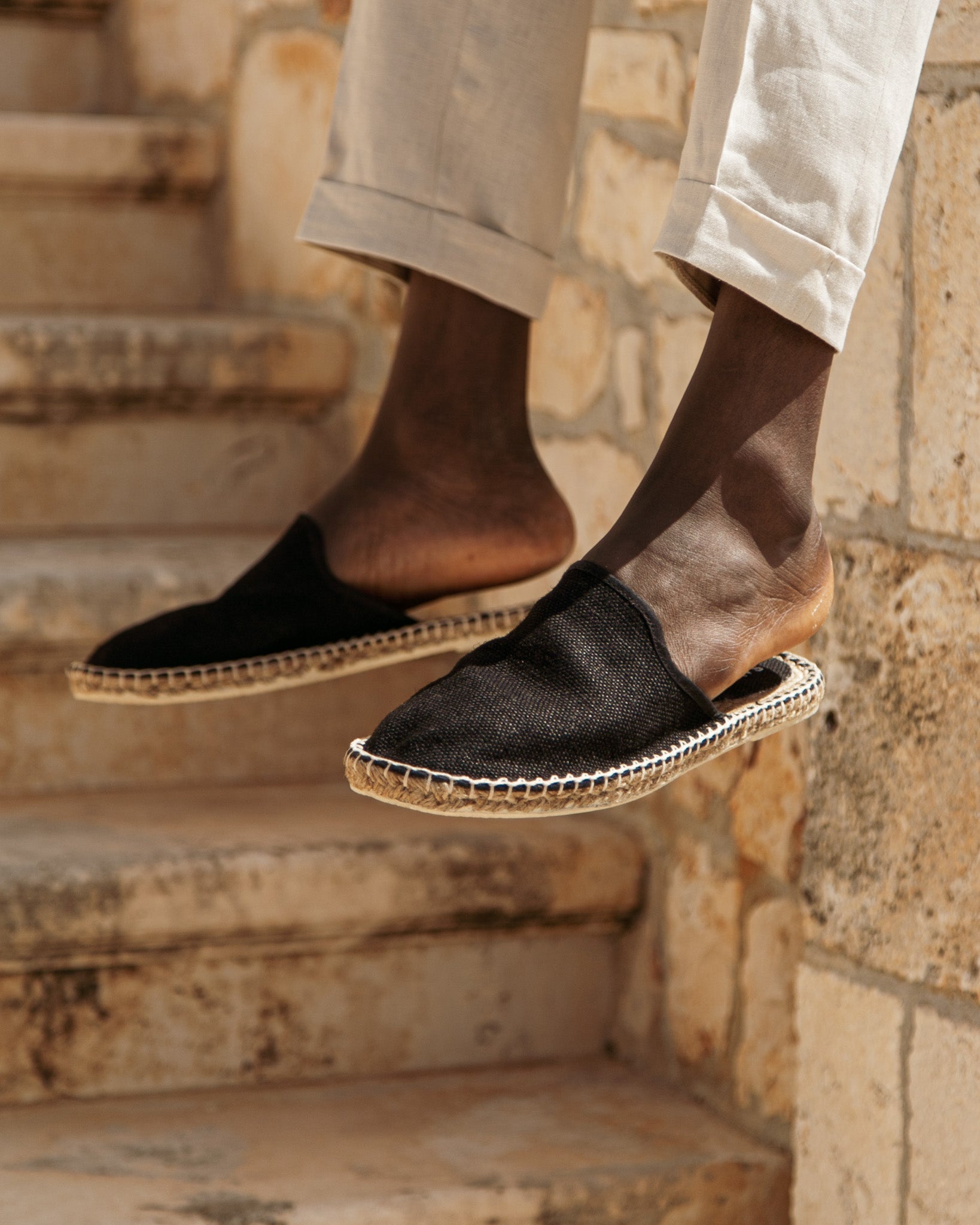 Mules Portofino de esparto negras