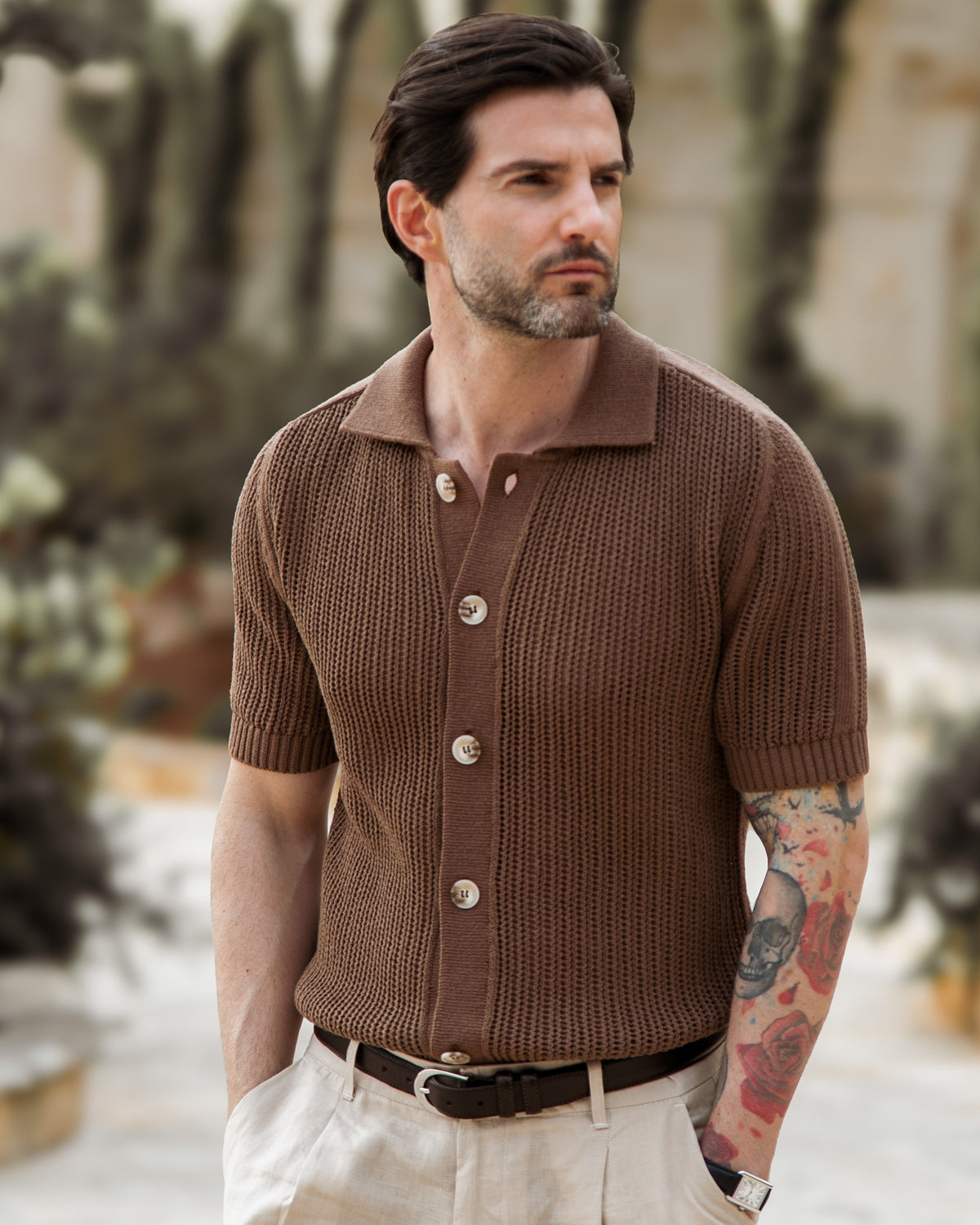 Culebrita - dark brown perforated shirt