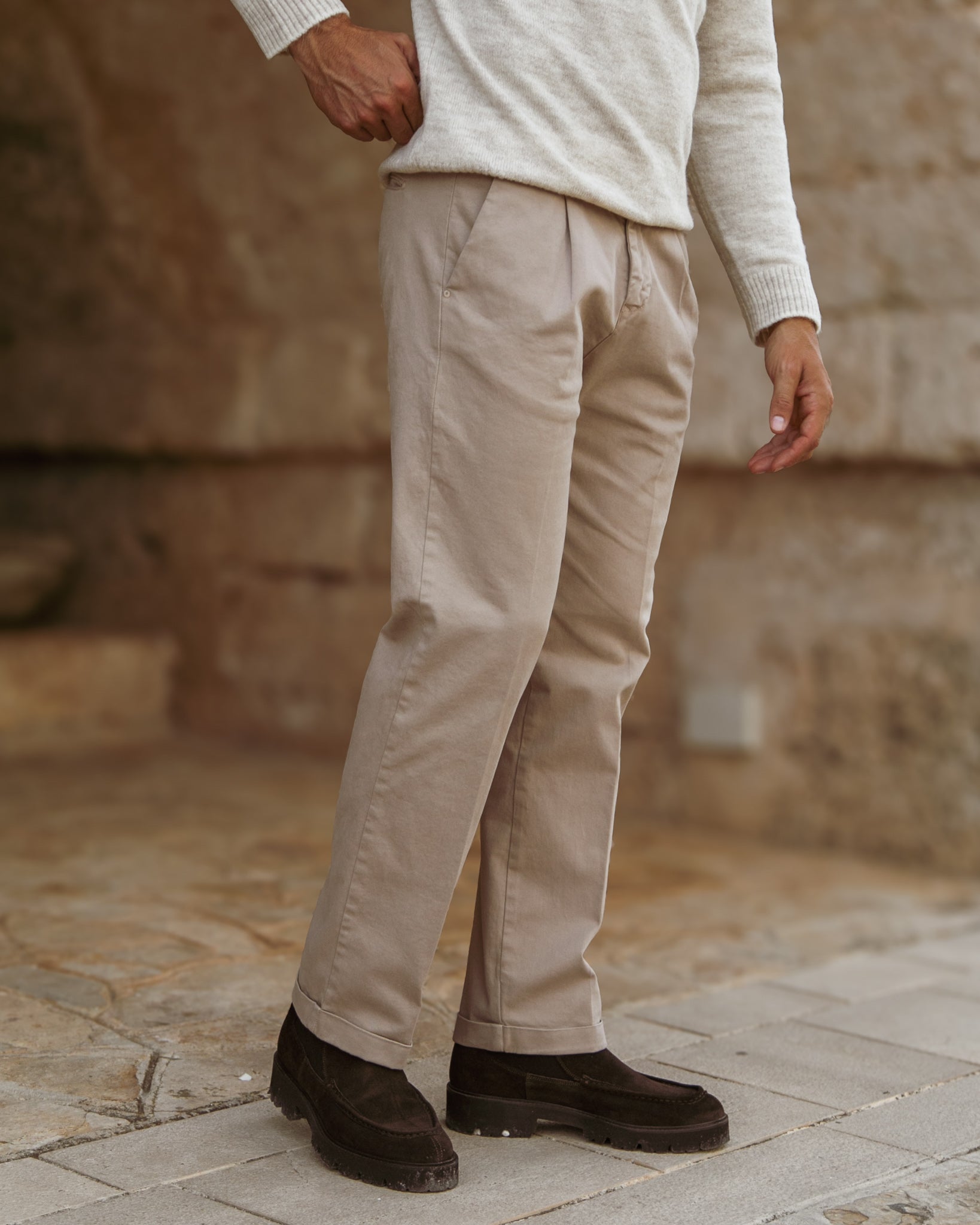 Sean - pantalón de algodón ancho beige