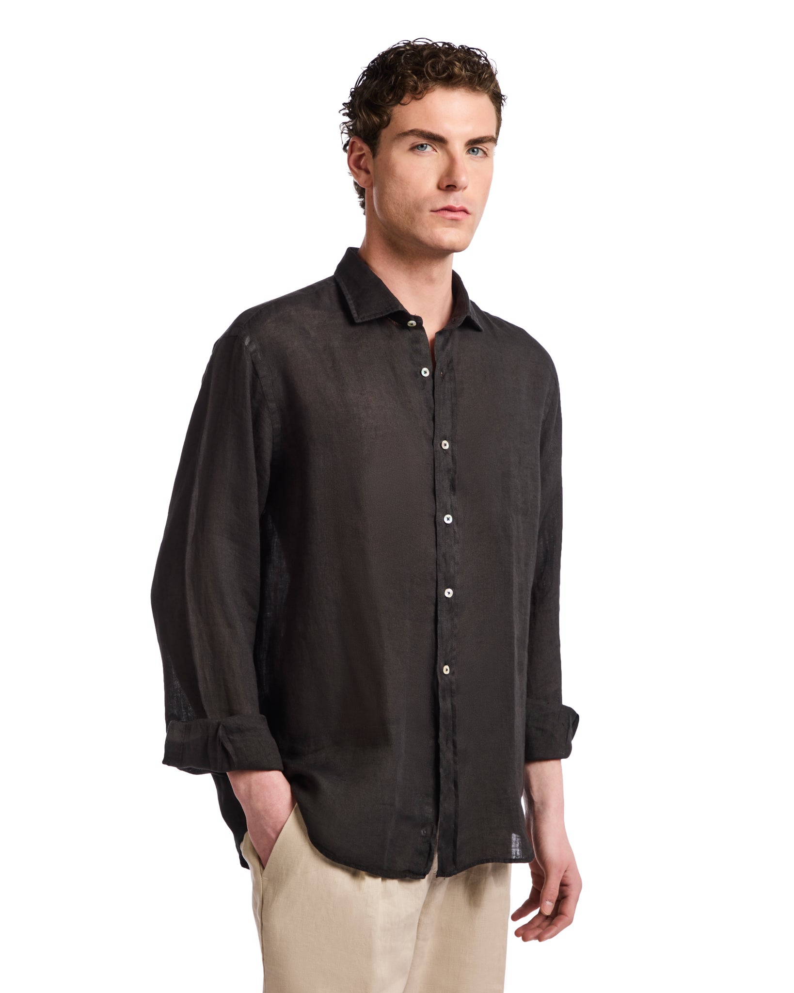 Camisa Montecarlo de lino puro negro
