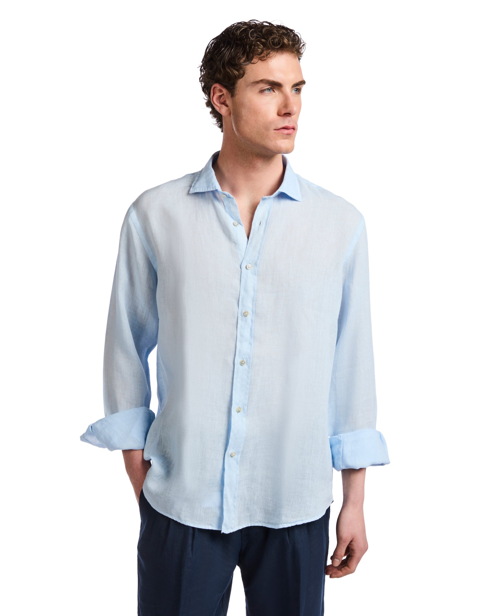 Camisa Montecarlo de lino puro azul celeste
