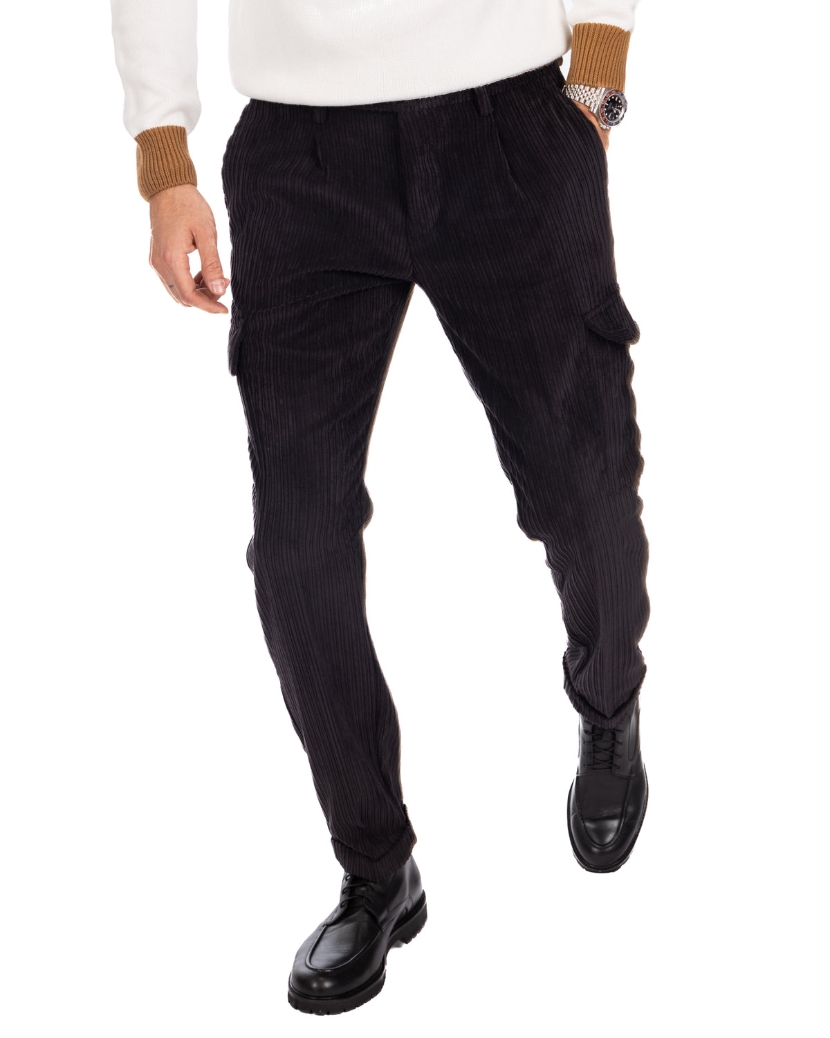 Hamburg - black velvet cargo trousers