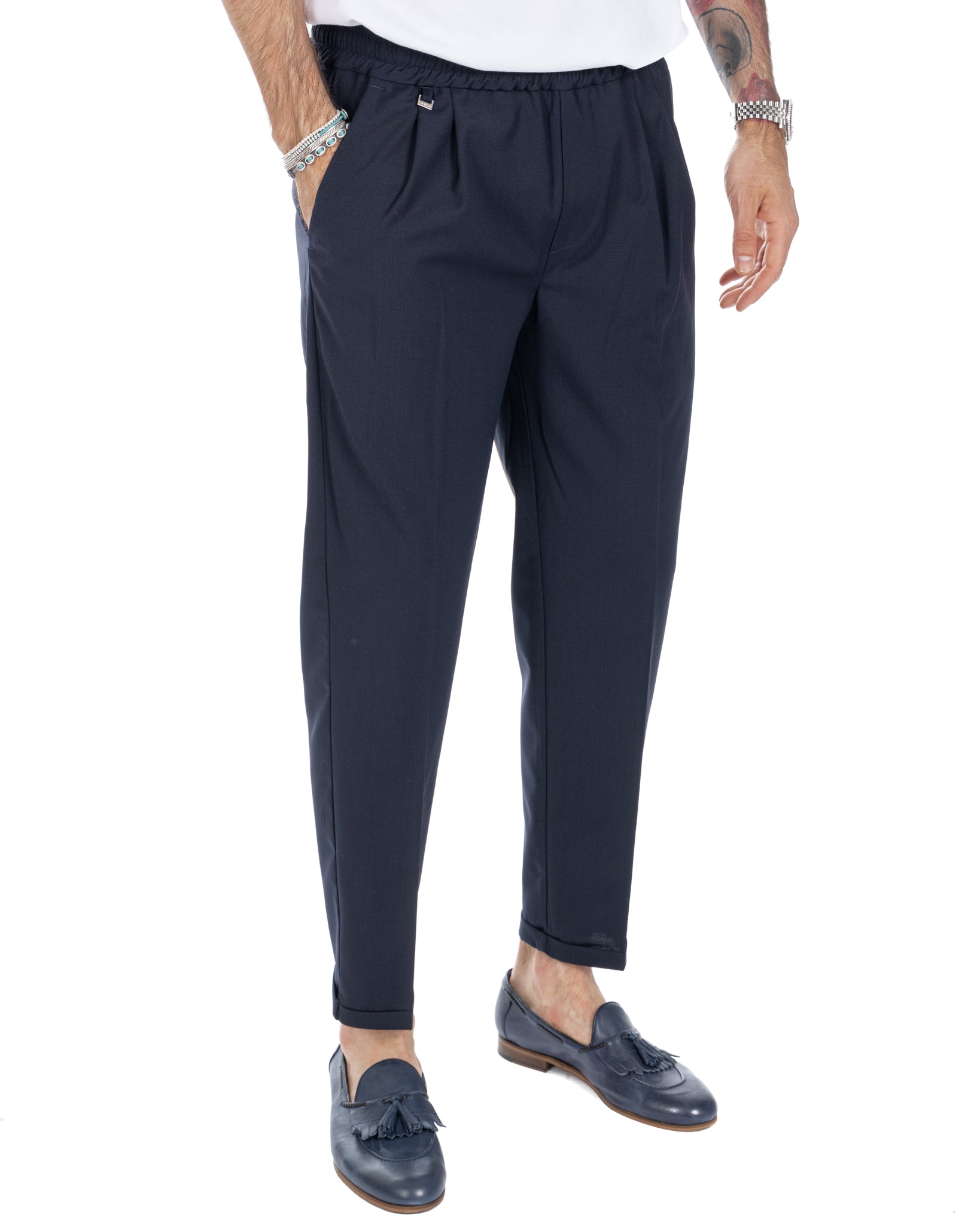 Larry - pantalón de chándal azul de mezcla de lana