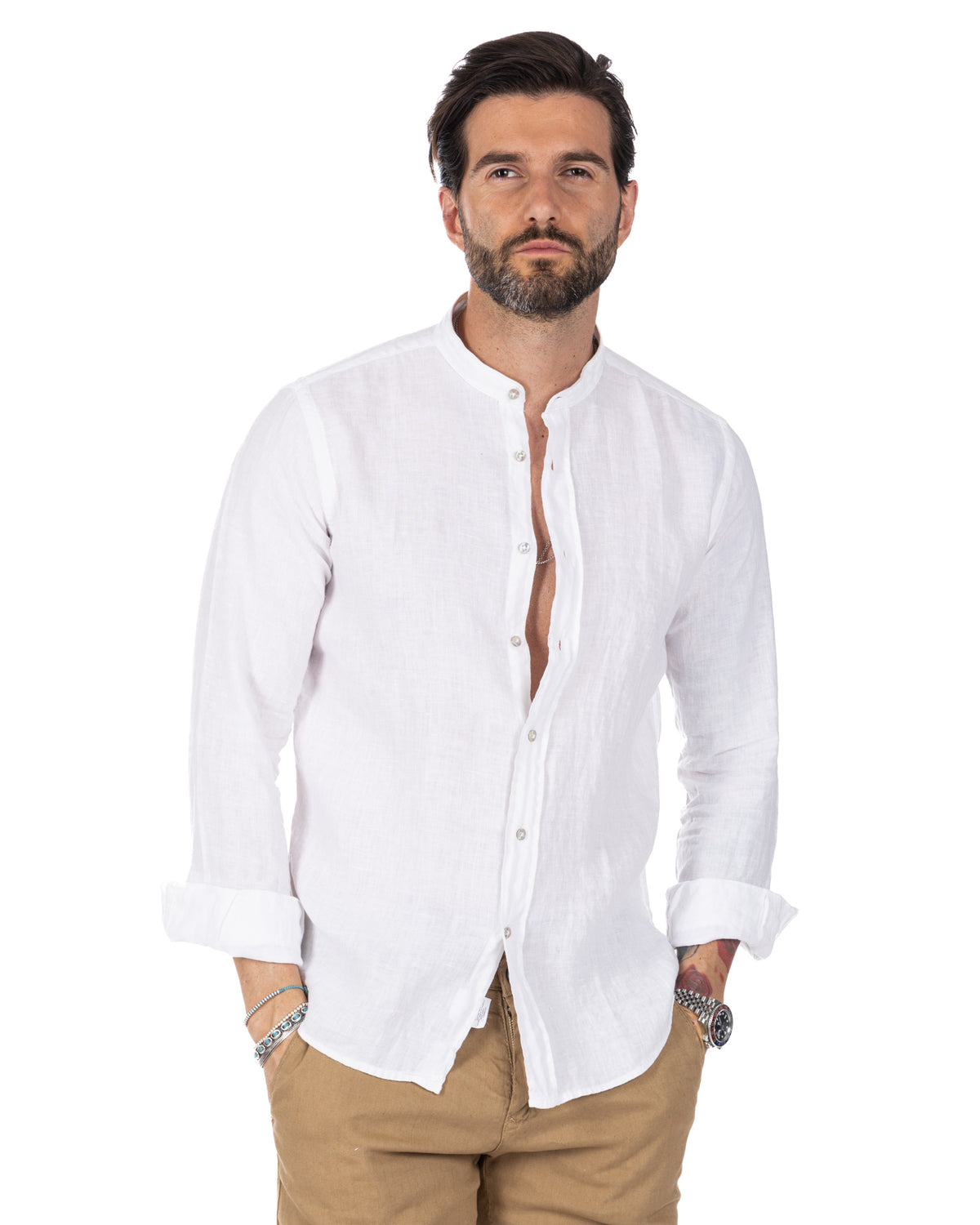 Nizza - Korean shirt in pure white linen