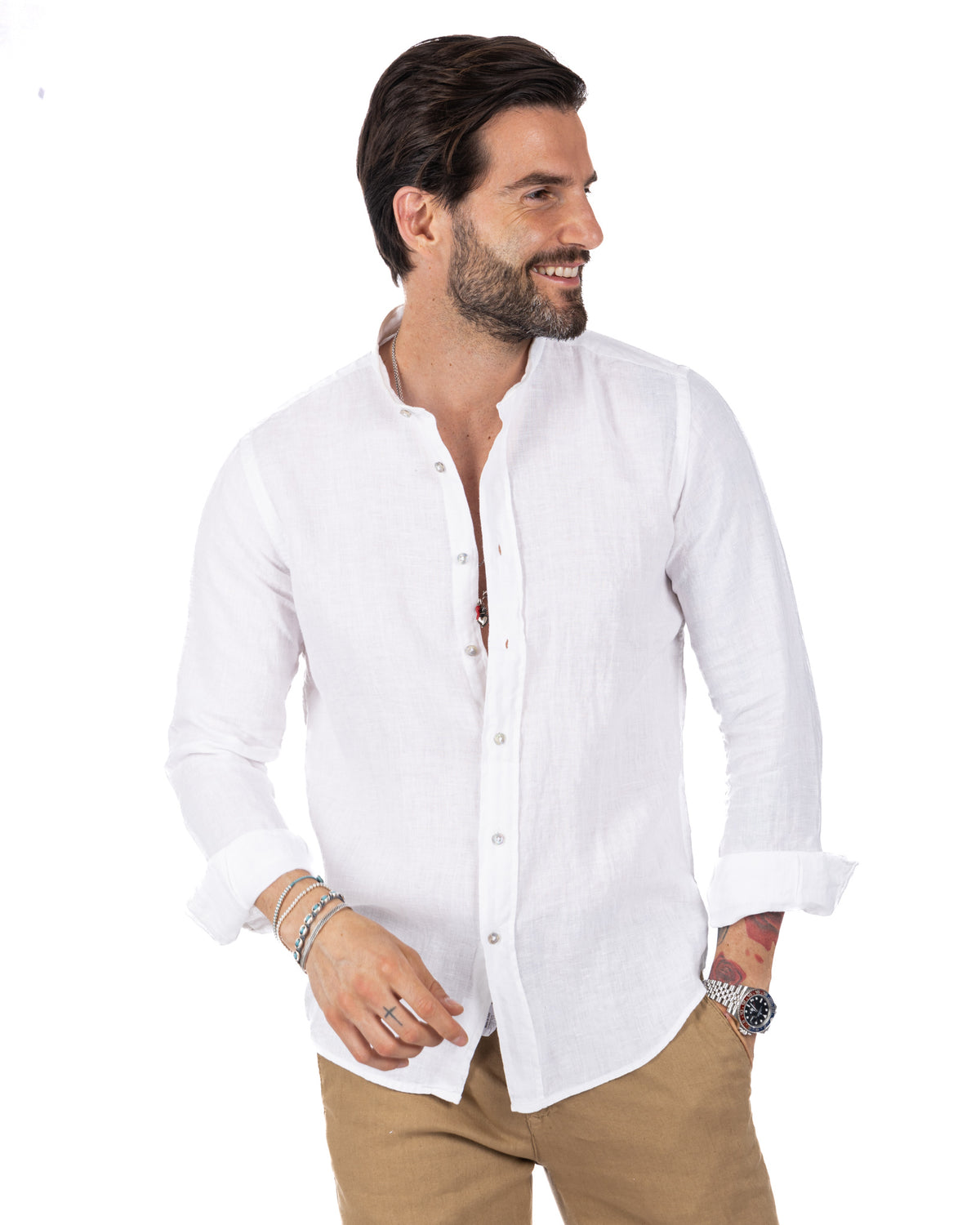 Nizza - Korean shirt in pure white linen